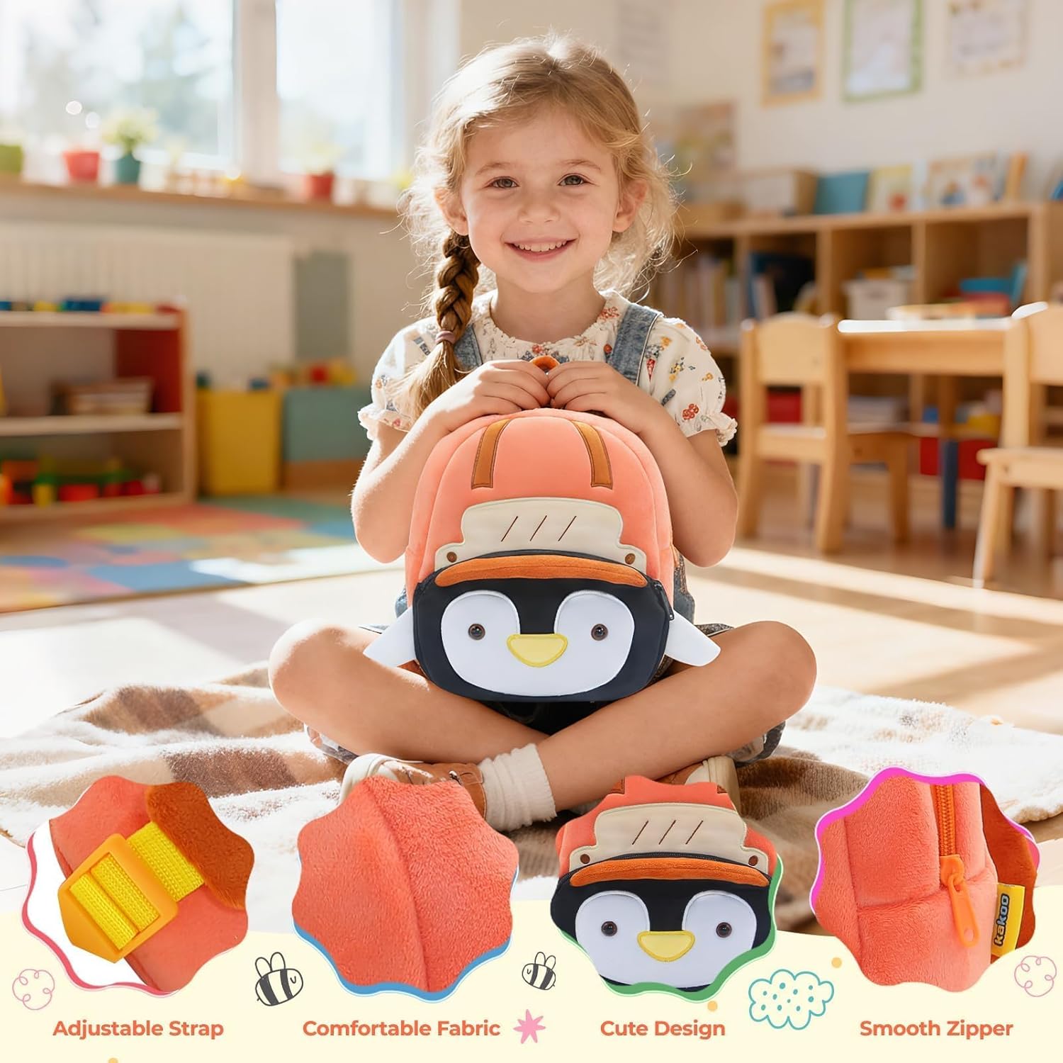 Detalle de PROTAURI Zainetto Bambina/Bambino 1-4 Anni – Zaino Asilo Leggero con Pinguino Pattinatore