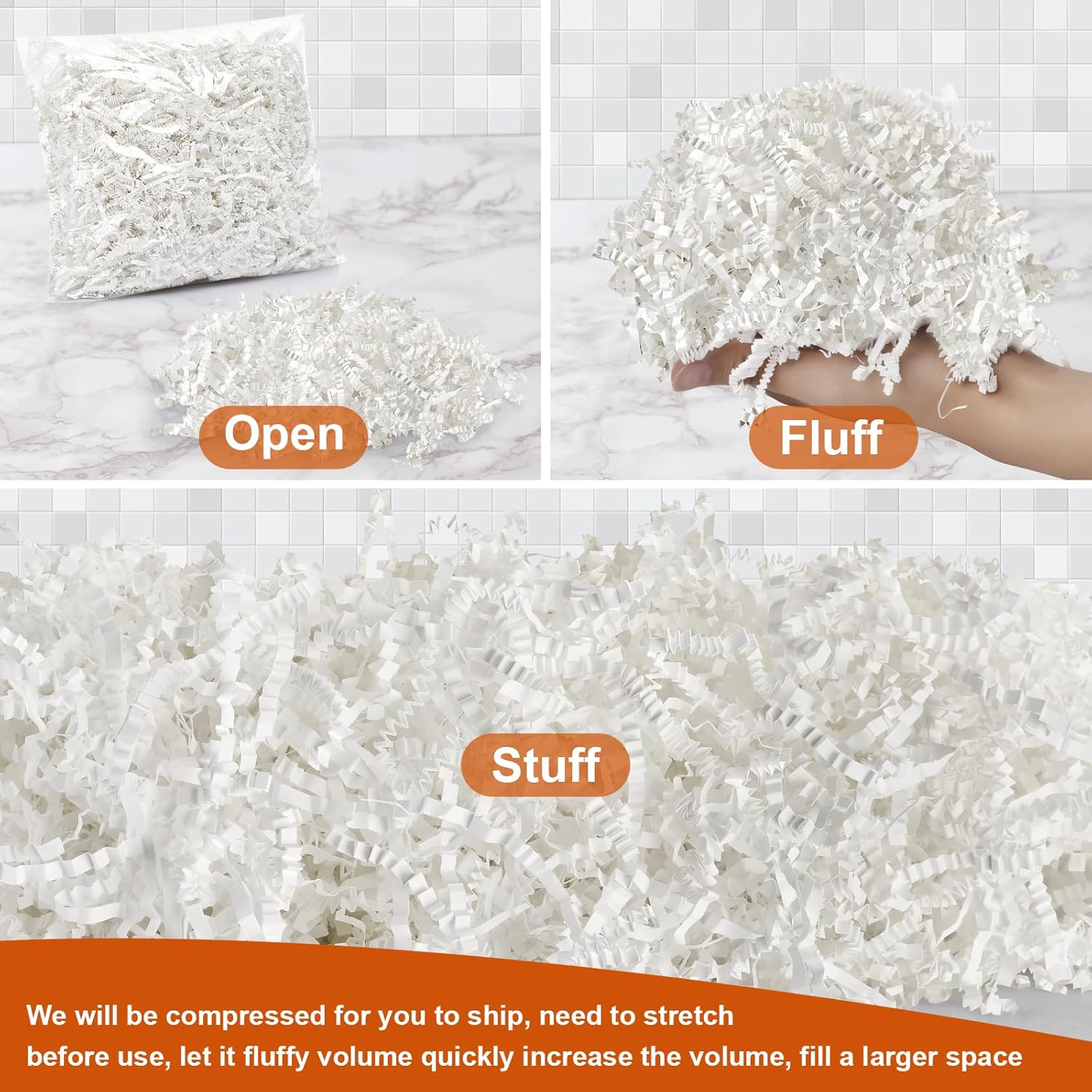 Detalle 2 de Darfukei Crinkle Paper Filler — 8 oz White Crinkle Cut Shred for Gift Packaging