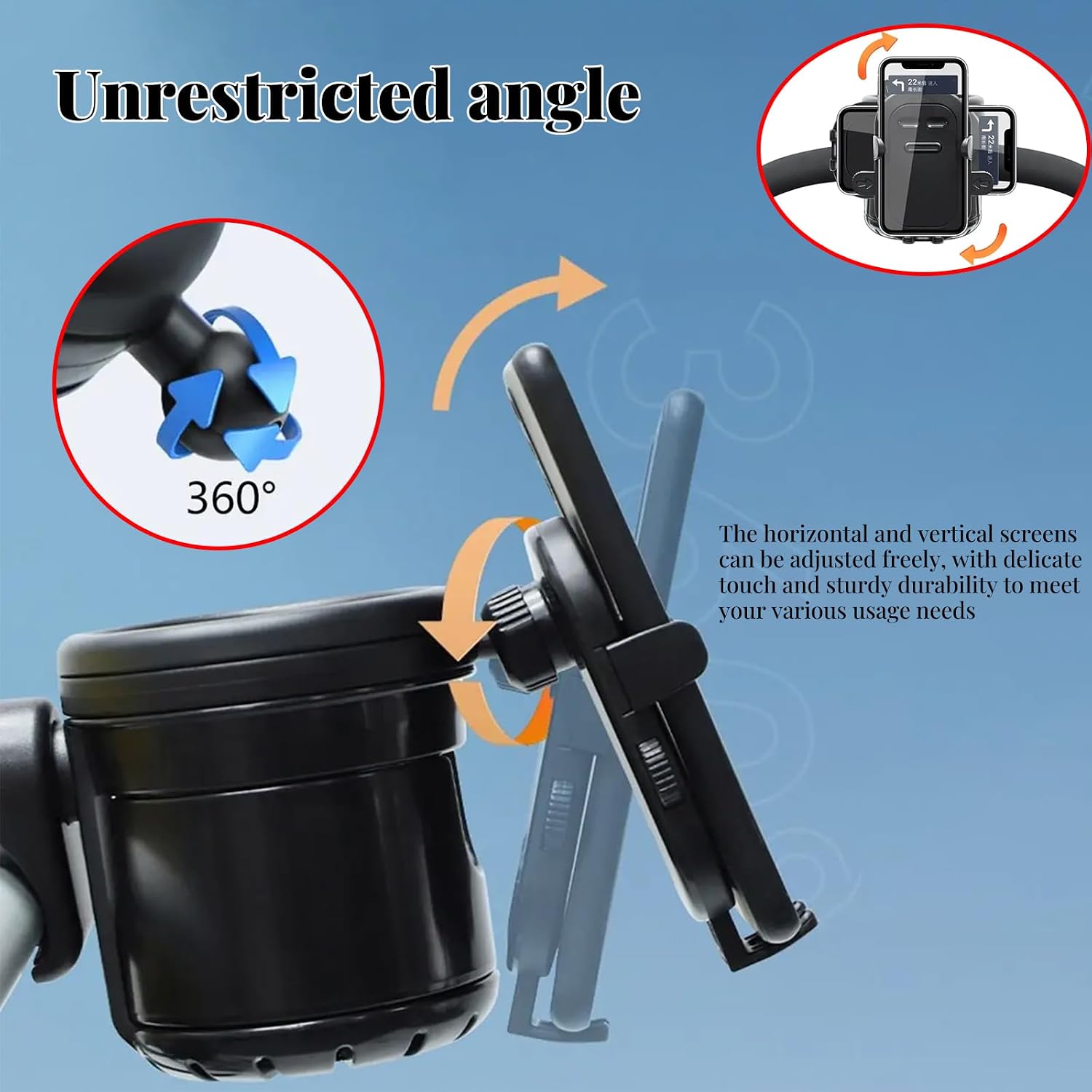 Detalle de Universal Stroller Cup Holder Attachment with Phone Holder (3 in 1) for Prams, Pushchairs, Bikes, Wheelchairs, Walkers & Scooters