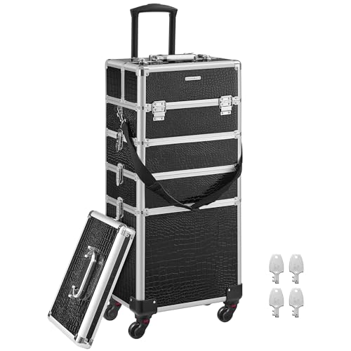 SONGMICS Valise à maquillage JHZ06B – Mallette trolley grande taille, 4 niveaux