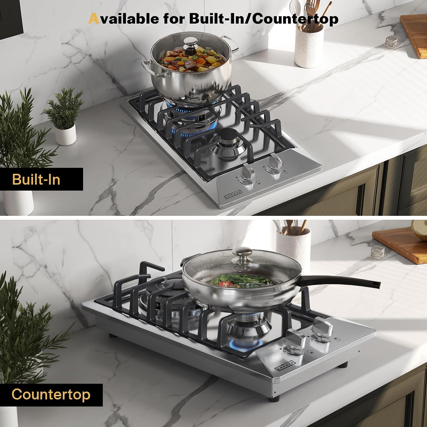 Detalle de Empava 12-Inch Gas Cooktop with 2 SABAF Burners, NG/LPG Conversion