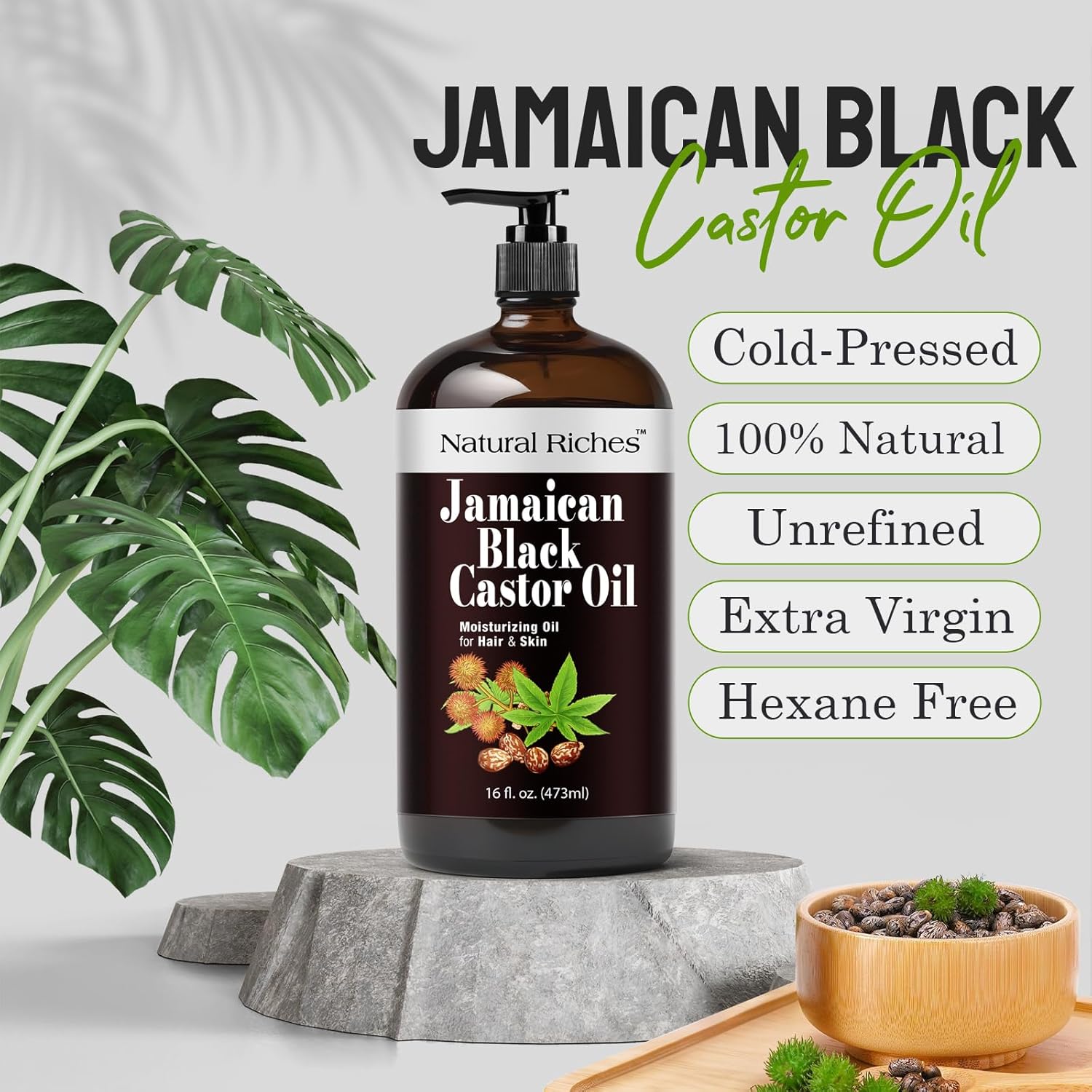 Thumbnail 2 de Natural Riches Jamaican Black Castor Oil (16 fl. oz) in Glass Bottle, Organic Cold-Pressed for Hair, Skin, Lashes, Brows & Scalp