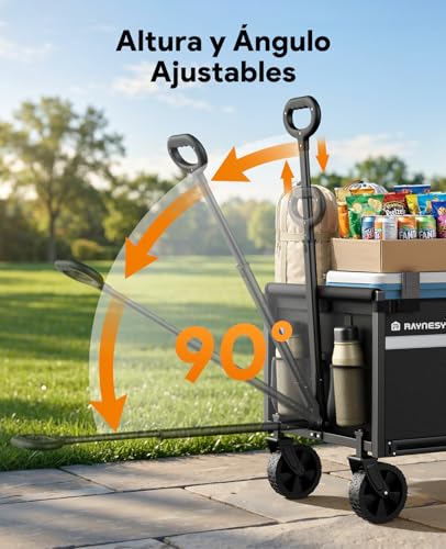 Detalle de Carro Plegable Raynesys: capacidad de 150 kg, 110 L y ruedas todo terreno