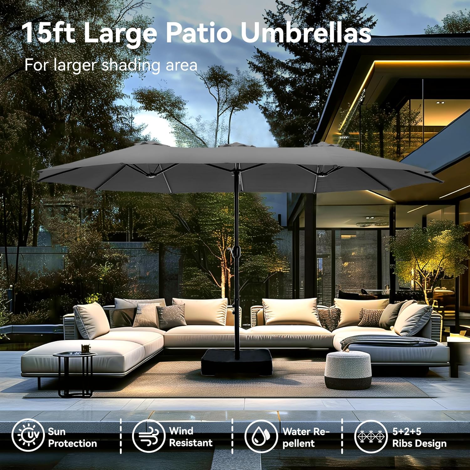 Thumbnail 2 de PHI VILLA 4.5m x 2.7m Garden Parasol with Base and Crank