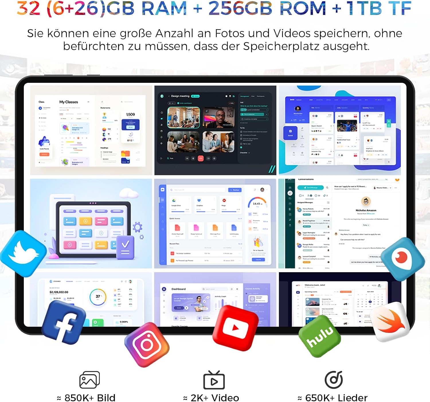Detalle de RebotAi AF13 Tablet 13,4 Zoll mit Android 16 – 32 GB RAM, 256 GB ROM, 1 TB microSD, 10000 mAh