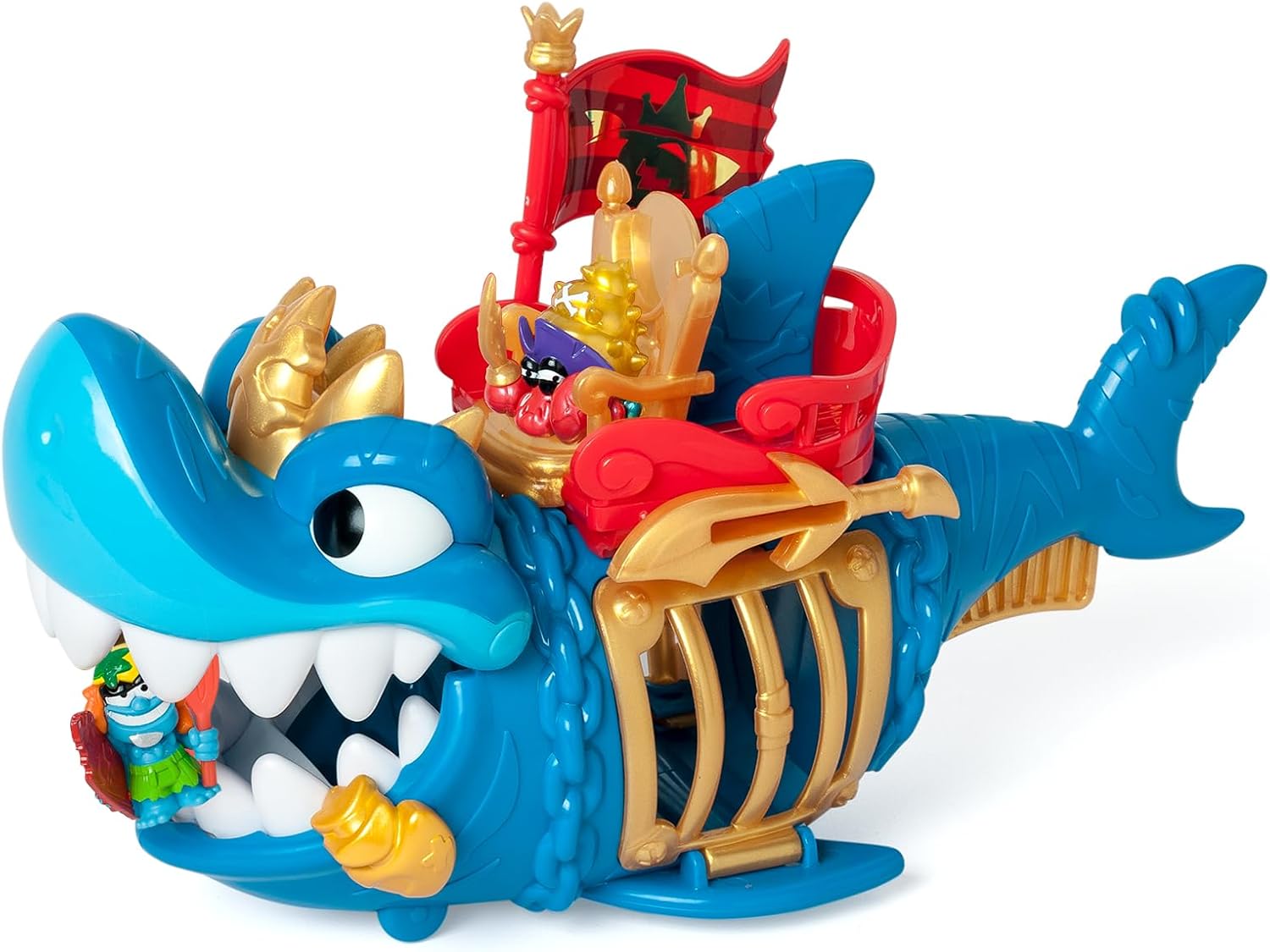Detalle de PIRATIX Adventure World King Shark – Tiburón articulado con jaula y tesoro: una aventura pirata para imaginar sin límites