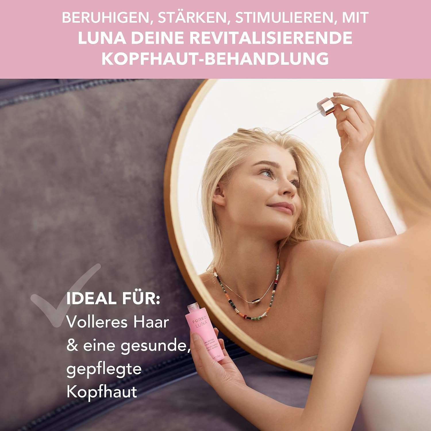 Detalle 2 de FOREO LUNA Dual-Peptid-Kopfhautserum (60 ml) – Haarwachstumsserum mit Peptidkomplex, Cica & Portulak