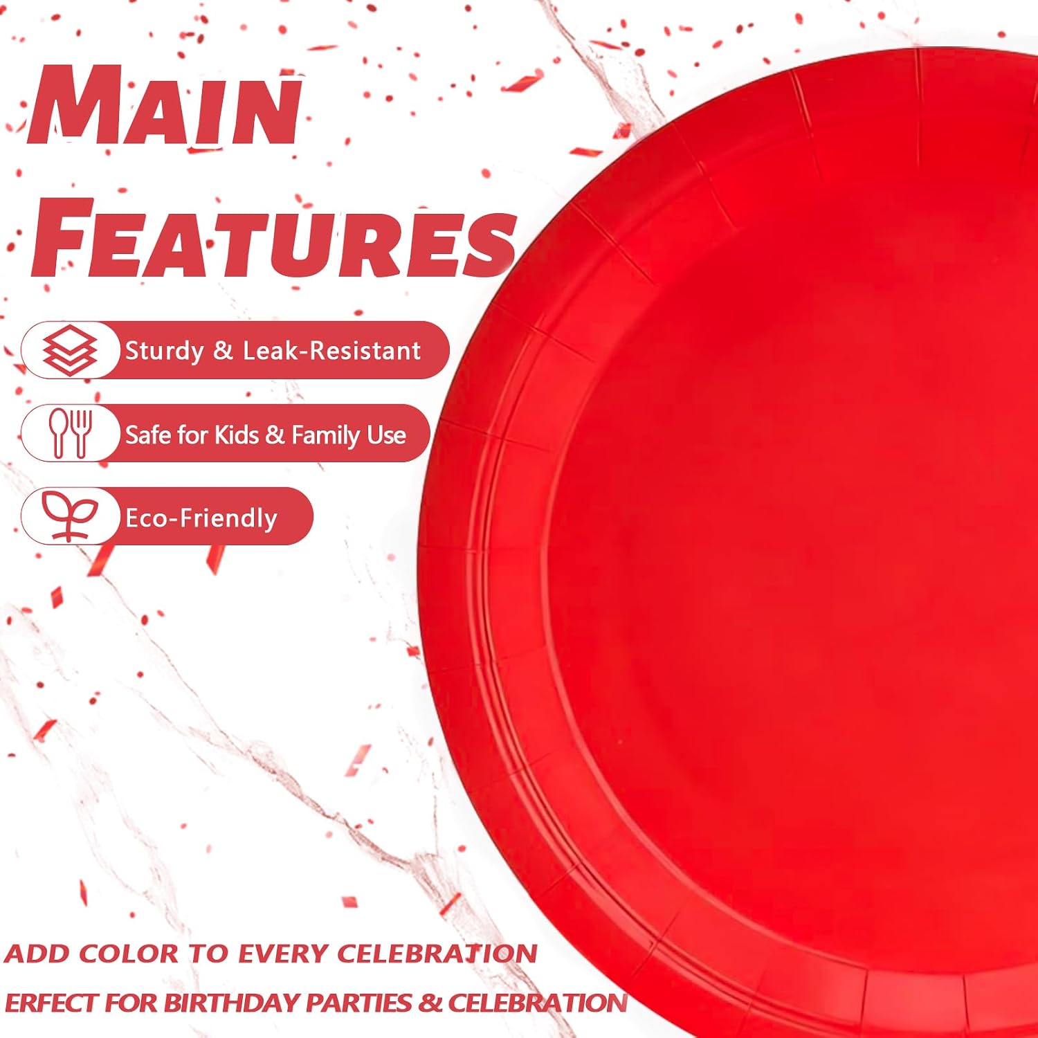Detalle de ZblPyro Red Paper Party Tableware Set, 120 Pieces for 40 Guests