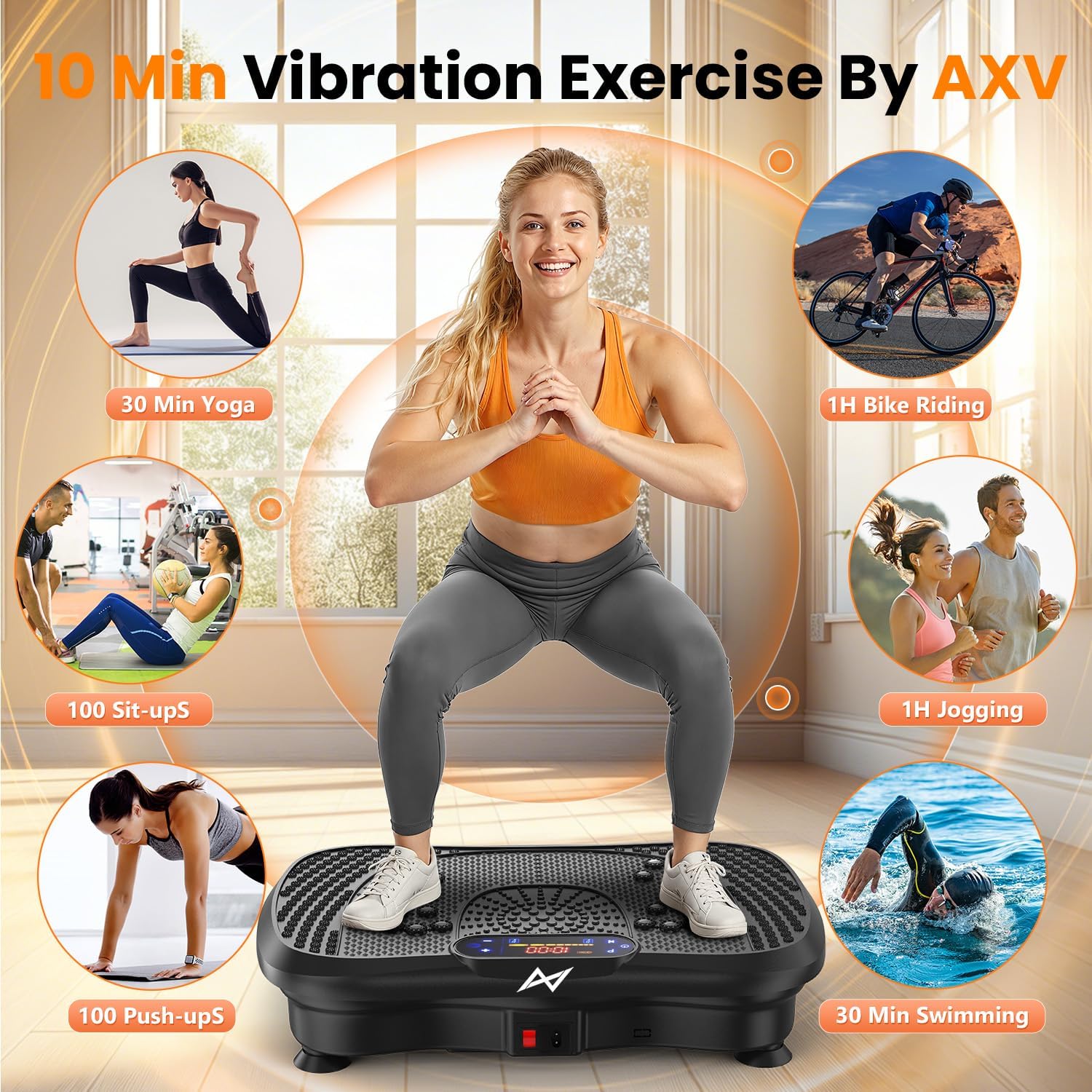 Thumbnail 1 de AXV Vibrating Exercise Plate for Full-Body Fitness (with Remote Control & Resistance Bands)