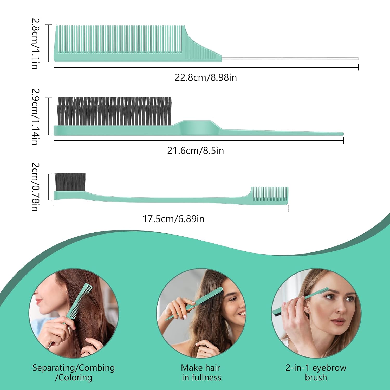 Detalle de Curl Defining Brush (4-Piece Set) for Curly Hair, Slick Backs, and Combing/Styling in Green