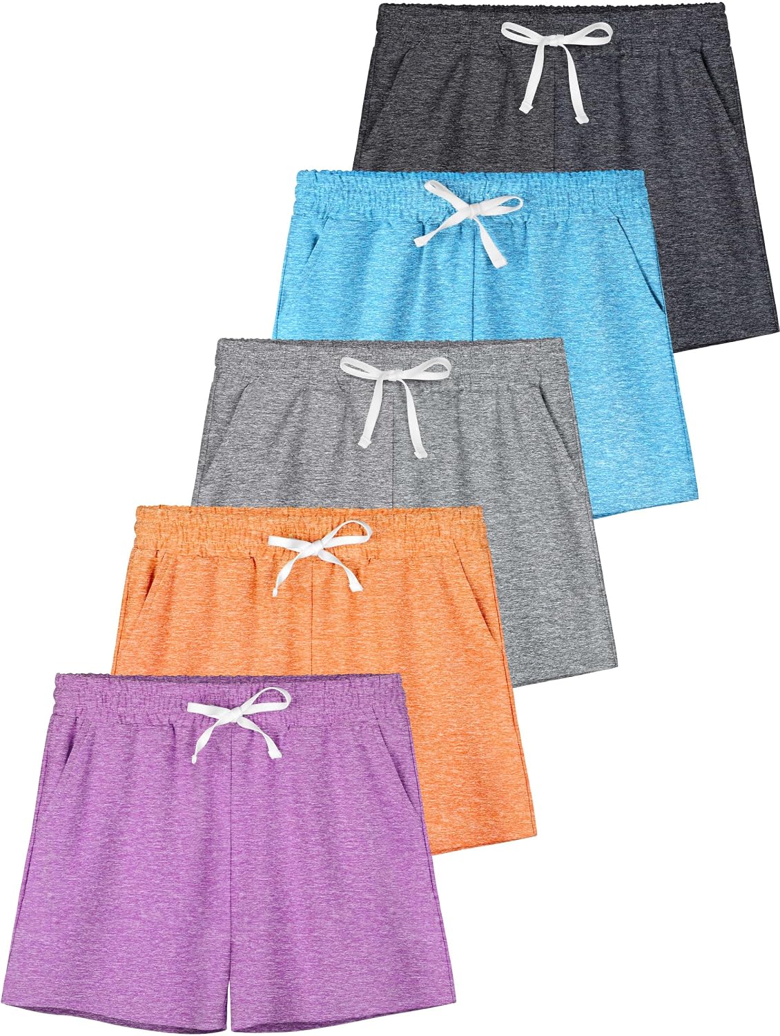 Thumbnail 6 de QWE 5-Pack Girls Athletic Shorts (Quick-Drying, Drawstring, Pockets)