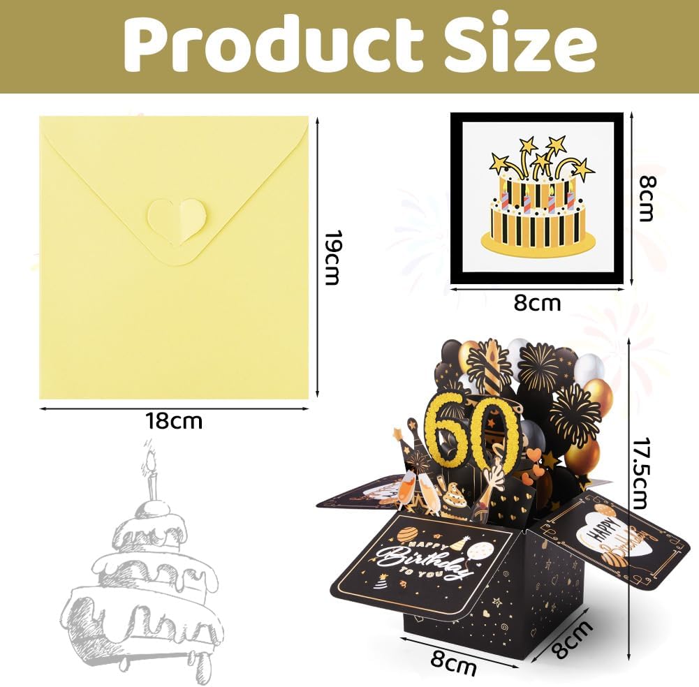 Detalle 2 de OFFCUP Biglietto auguri 60 anni 3D pop-up con busta e carta
