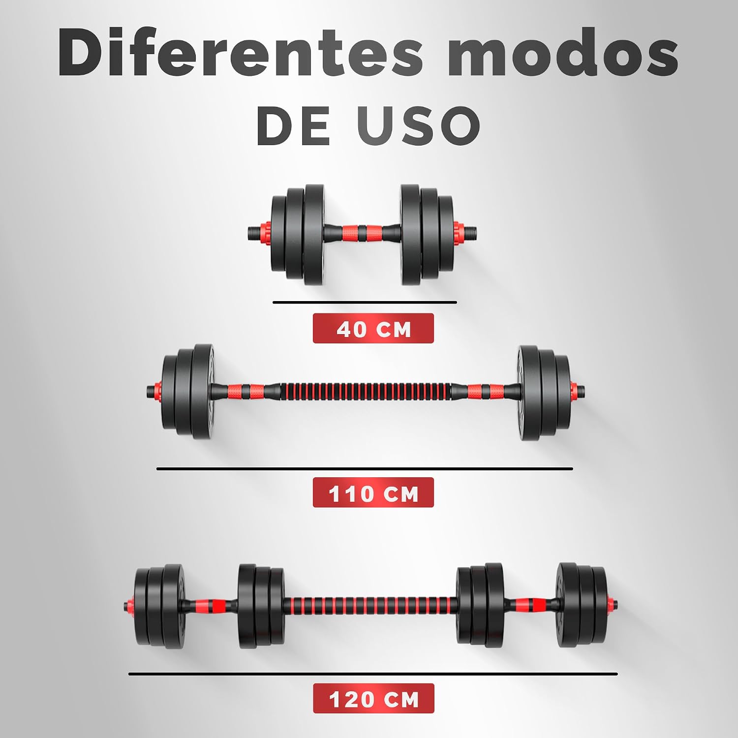 Detalle de JUPPLIES Juego 4 en 1: Mancuernas Ajustables + Kettlebell, 20–40 kg