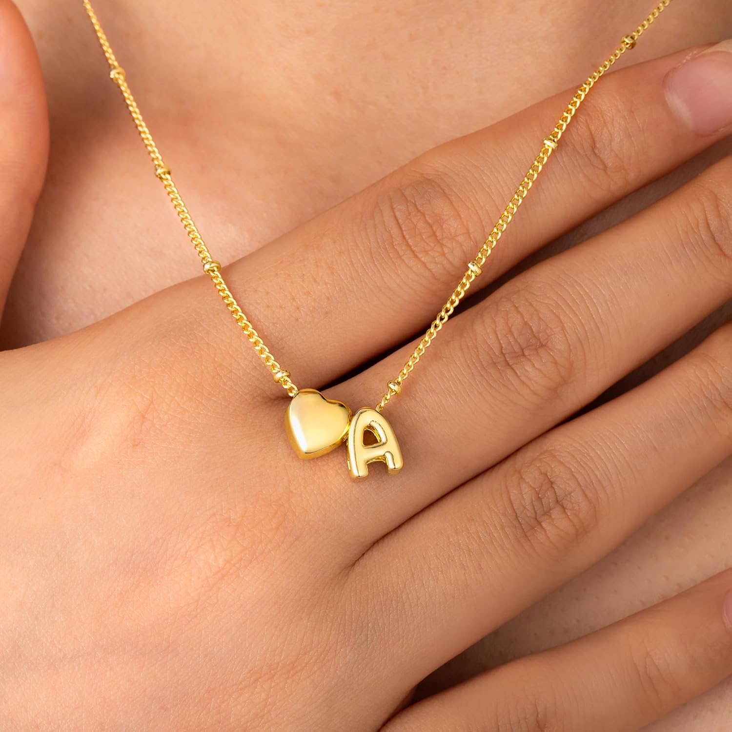 Thumbnail 5 de TINGN Gold Herz Kette mit Buchstaben – 14K vergoldete Buchstabenkette mit Karabinerverschluss