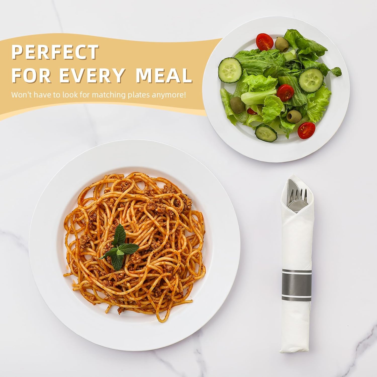 Thumbnail 3 de AOZITA 200-Count White Heavy-Duty Plastic Plates (100 Dinner + 100 Salad/Dessert)