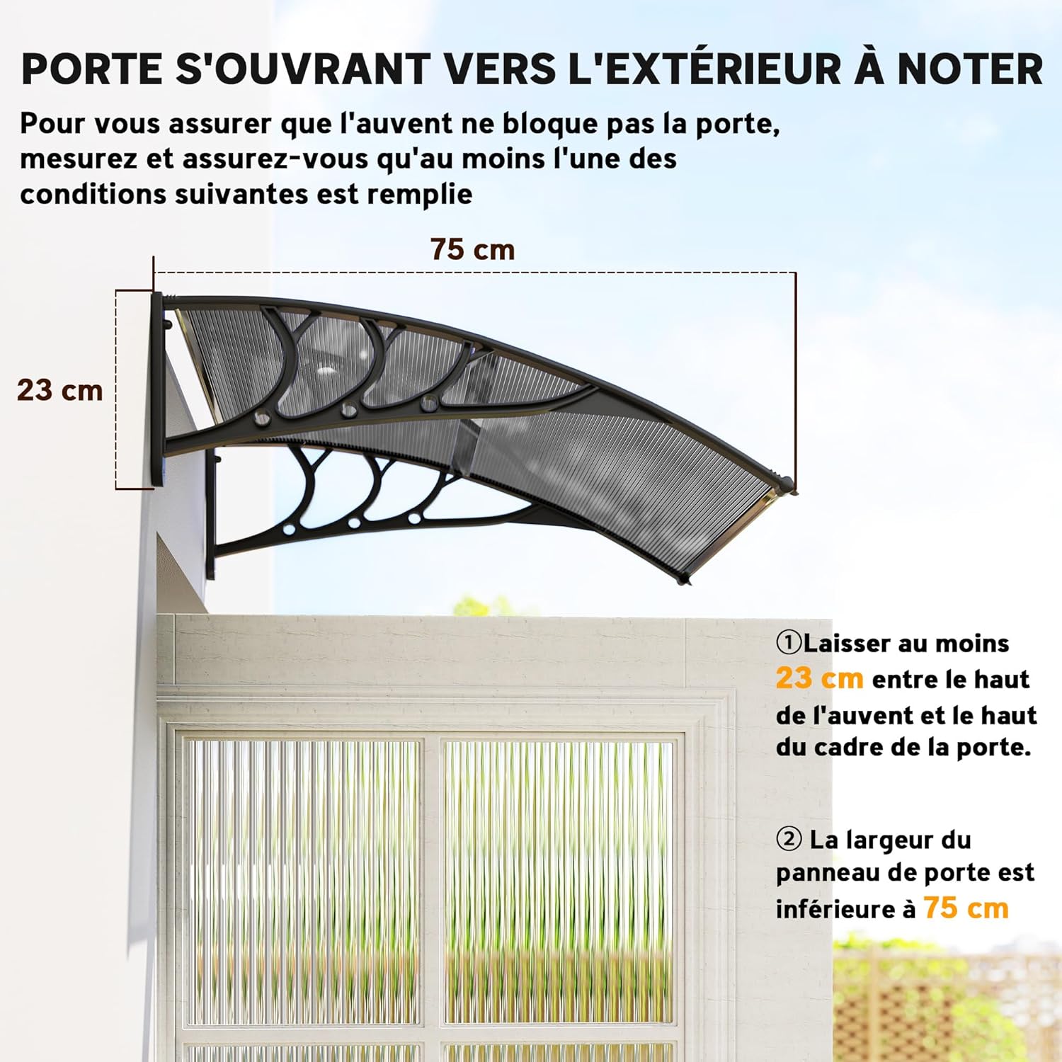 Thumbnail 5 de Outsunny Auvent de Porte d’entrée 100x75 cm – Toit Marquise en Polycarbonate et Profil Aluminium, Noir