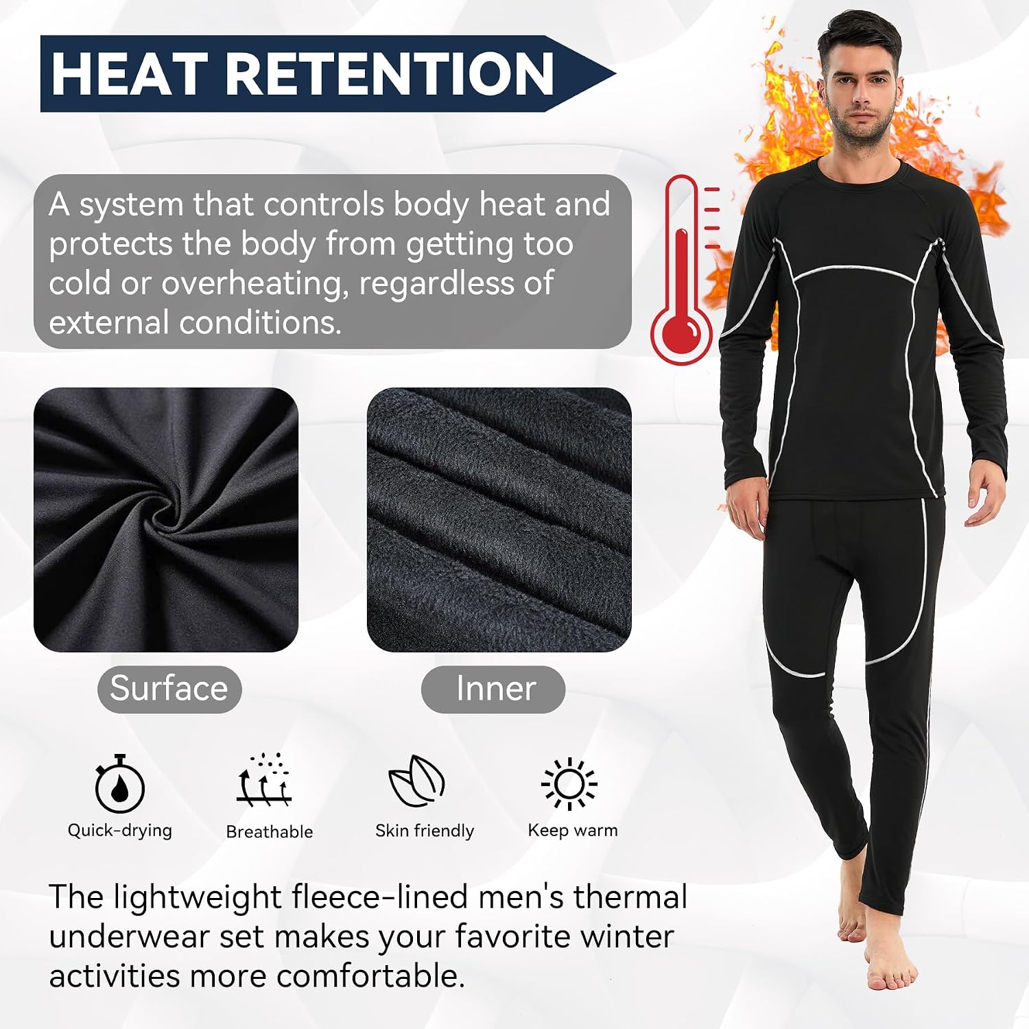 Thumbnail 3 de AMZSPORT Ensemble thermique Homme Séchage rapide