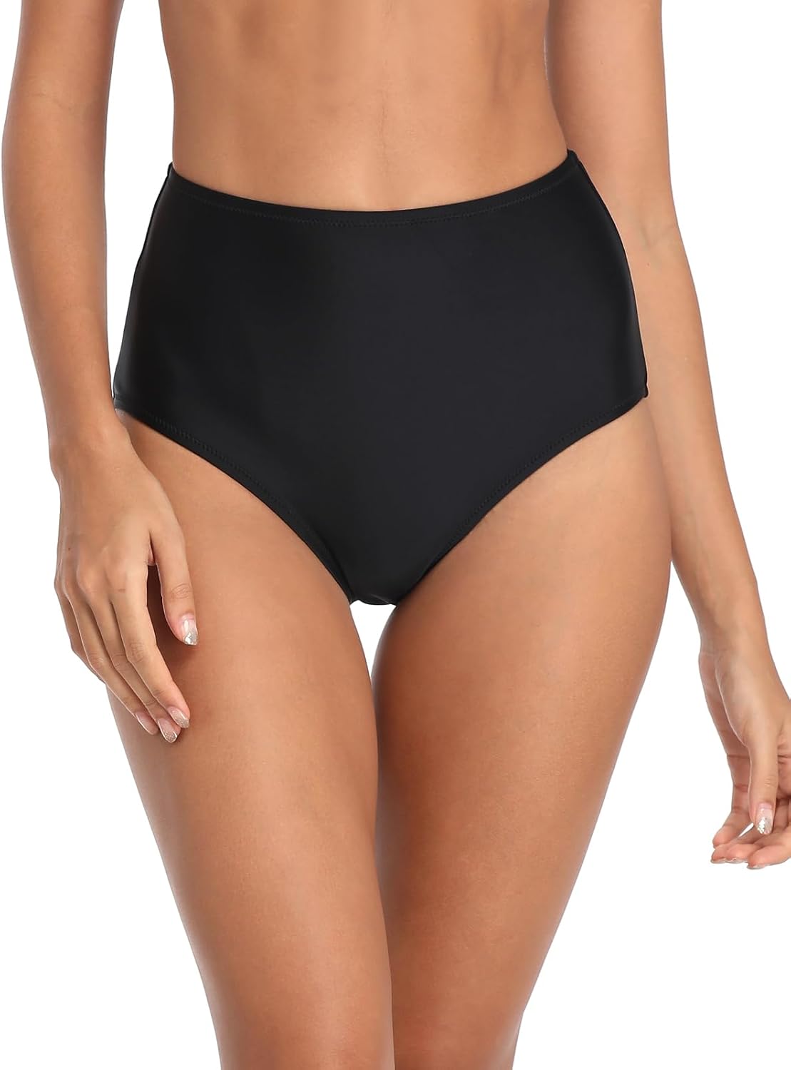 Detalle de RELLECIGA High-Waisted Tummy-Control Bikini Bottom with Medium Back Coverage