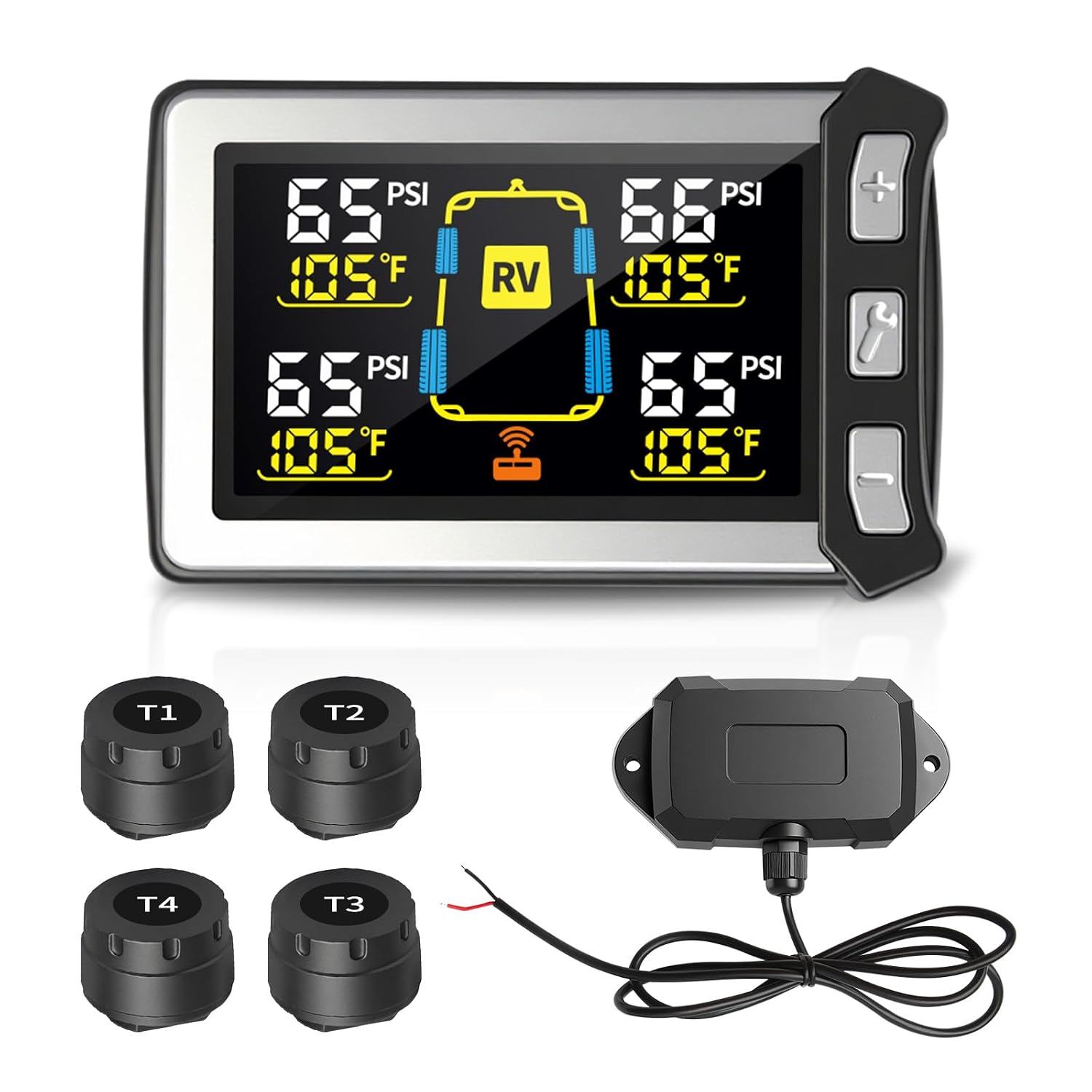Detalle de Masoll RV Tire Pressure Monitoring System, Gen 2 with 4 Sensors and Color LCD Display