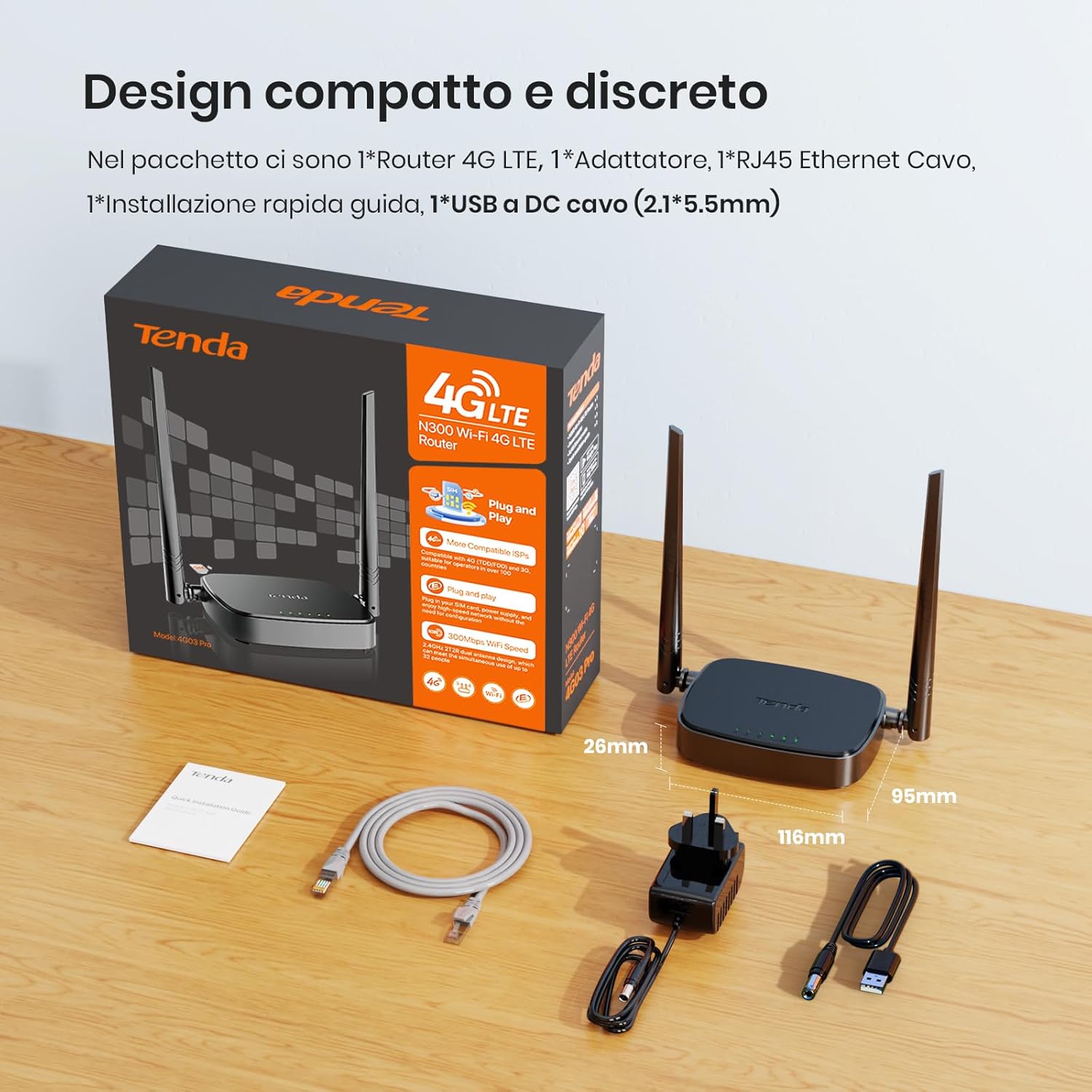 Thumbnail 5 de Tenda 4G03 Pro router WiFi 4G LTE con SIM, Plug & Play, fino a N300Mbps (2 antenne esterne)