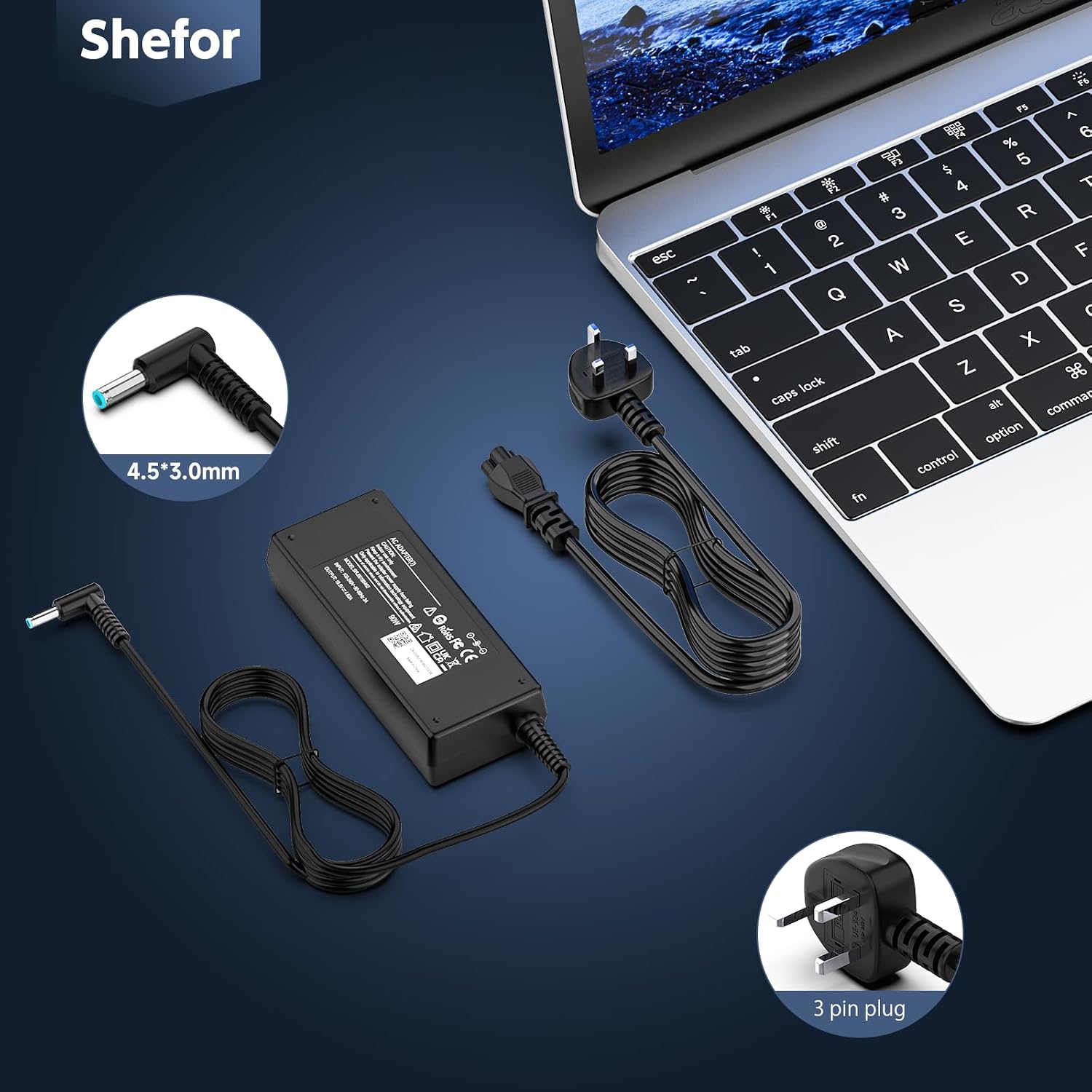 Detalle 2 de shefor 90W Laptop Charger for HP laptops 4.5×3mm