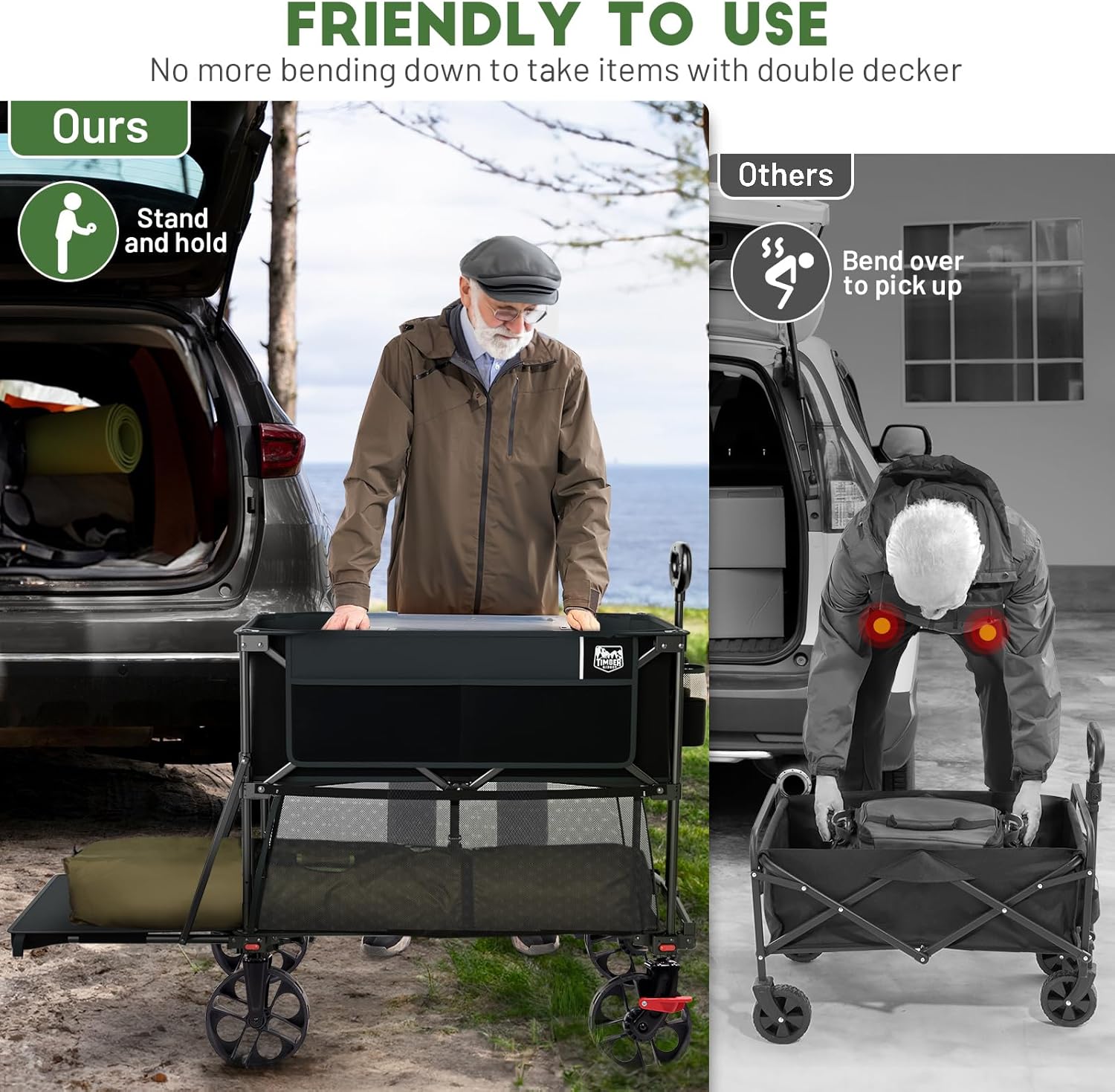 Thumbnail 3 de TIMBER RIDGE 400L Large Capacity Folding Double Decker Wagon Cart (54" extender, brakes)