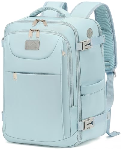 Detalle de LYNXCHER Mochila de cabina para avión 40x20x25 cm (compatibilidad estilo Ryanair) con espacio para portátil de 14” y 20 L, celeste