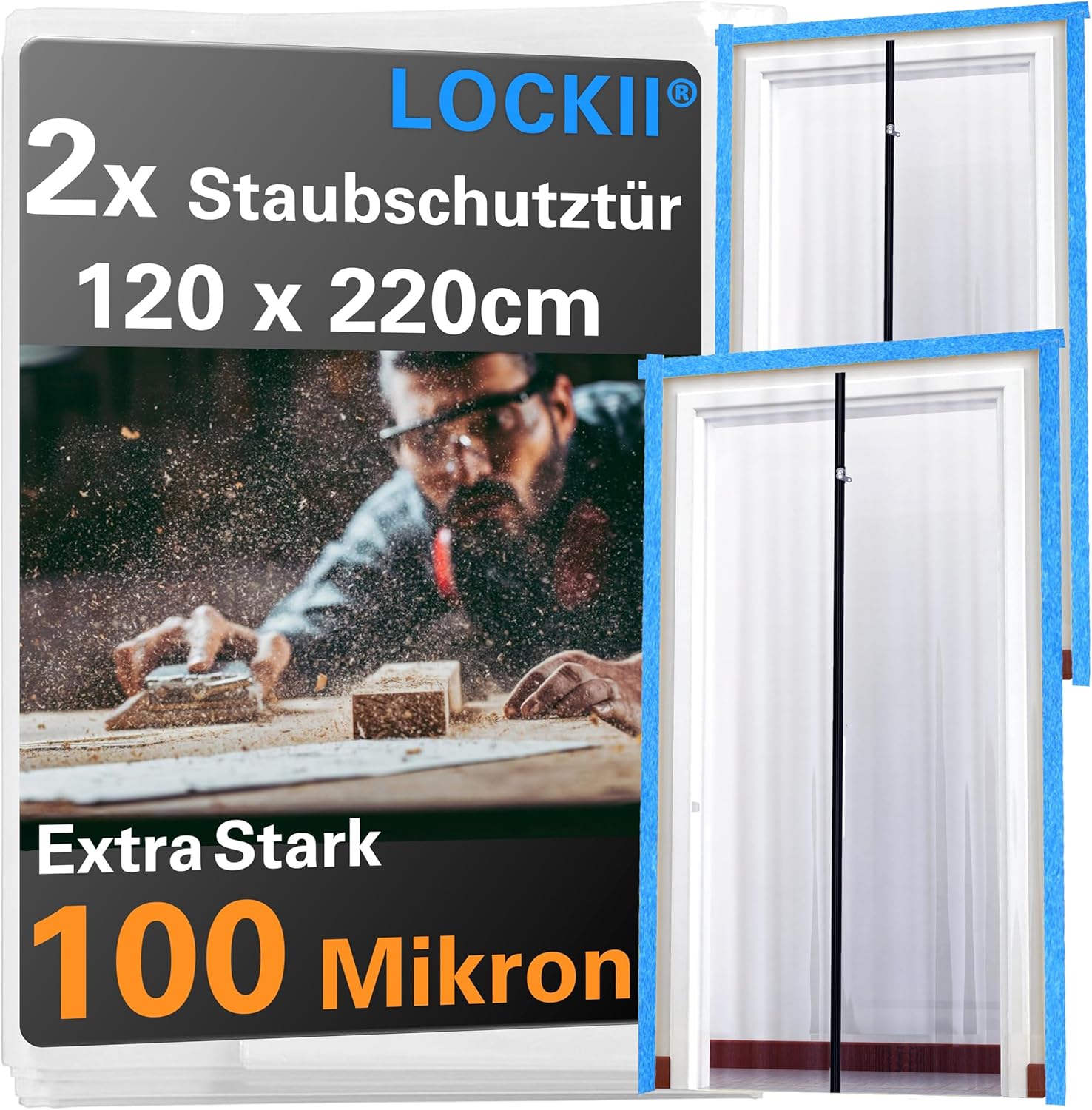 LOCKII® Staubschutztür Reißverschluss 1,20 x 2,20 m