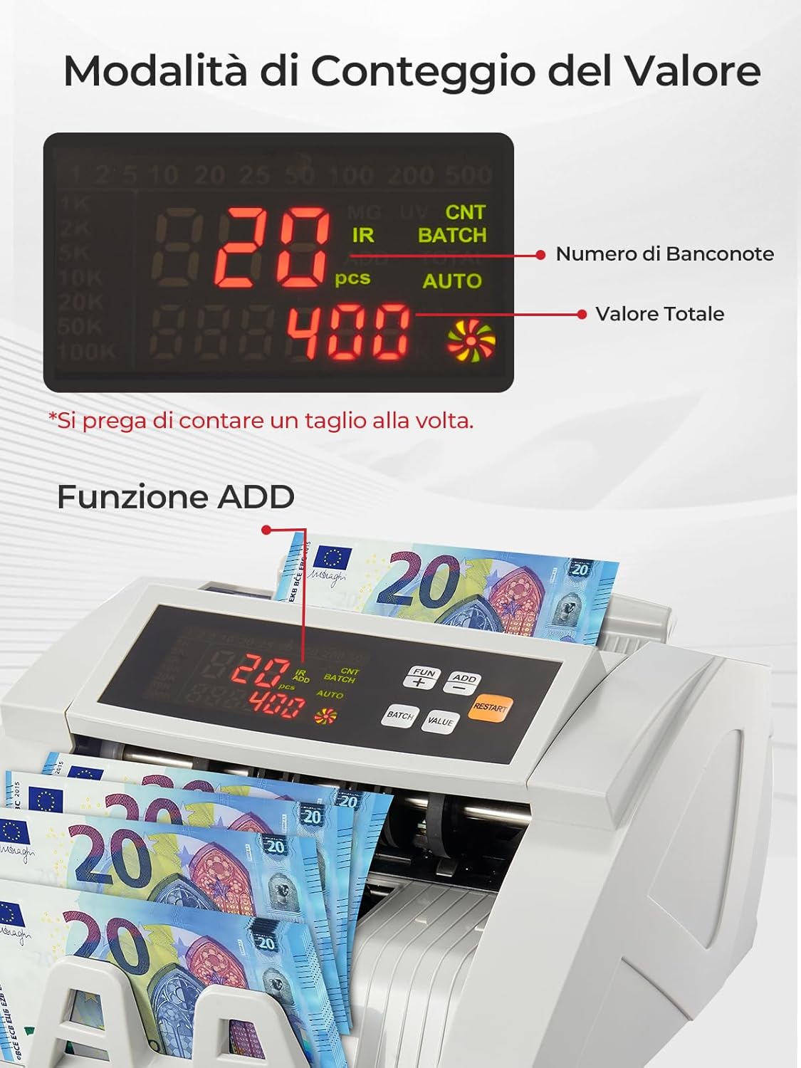 Thumbnail 3 de FOHERE Macchina conta banconote professionale con rilevamento falsi UV/MG/IR/DD fino a 1.100 banconote al minuto
