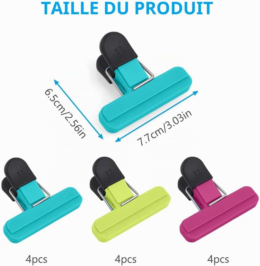 Detalle 1 de AUAUY M1-3408968 voedselzakklemmen, 12 stuks in 3 kleuren, 7,7 x 6,5 cm