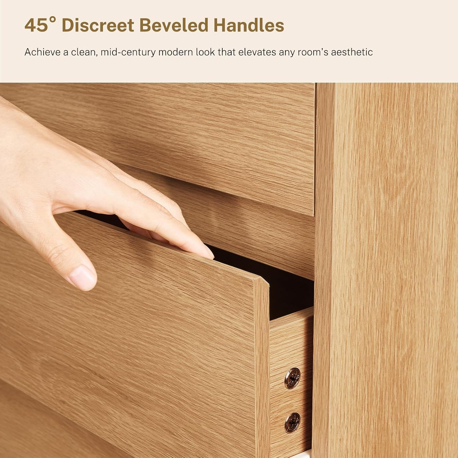 Thumbnail 6 de TEENFON dressers 55-Inch 6-Drawer Dresser, Natural Finish with Curved Profile