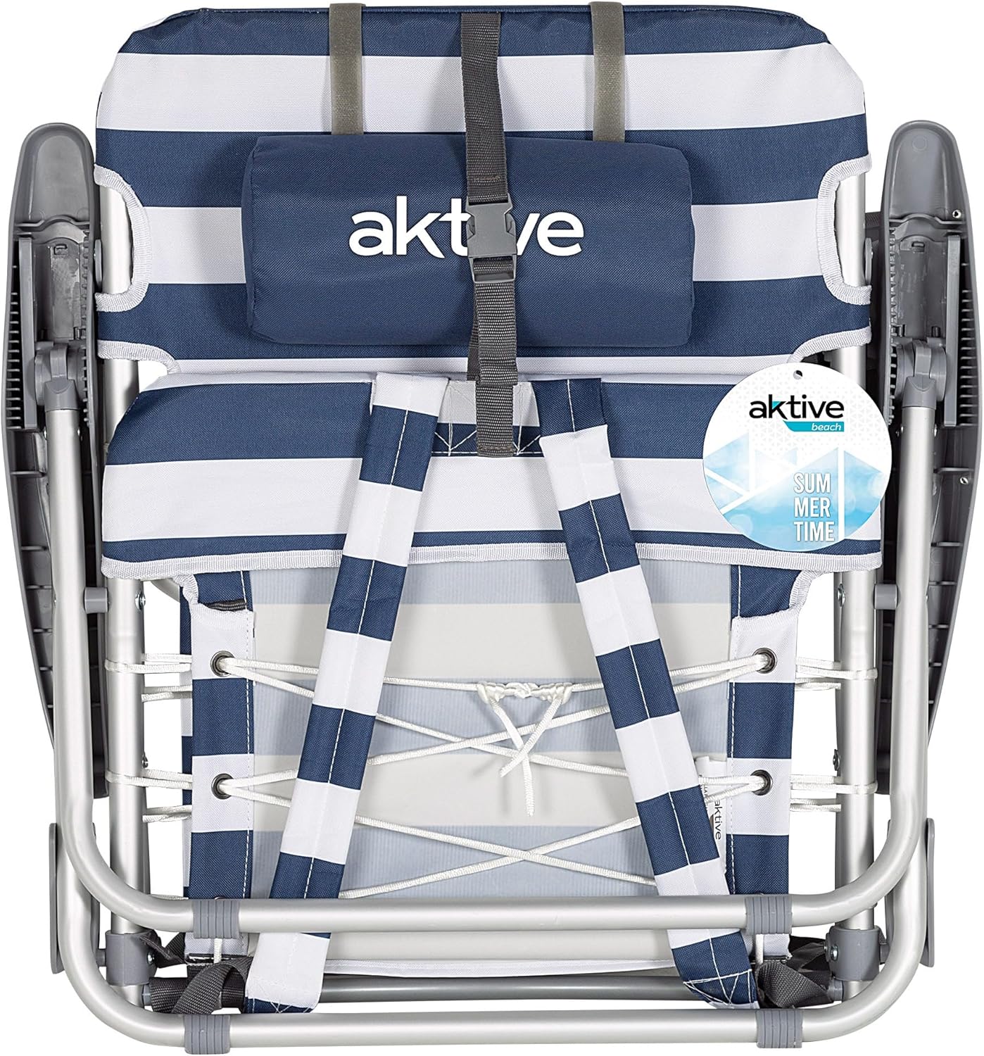 Thumbnail 6 de AKTIVE Chaise de plage pliante et inclinable 4 positions rayures bleues et blanches