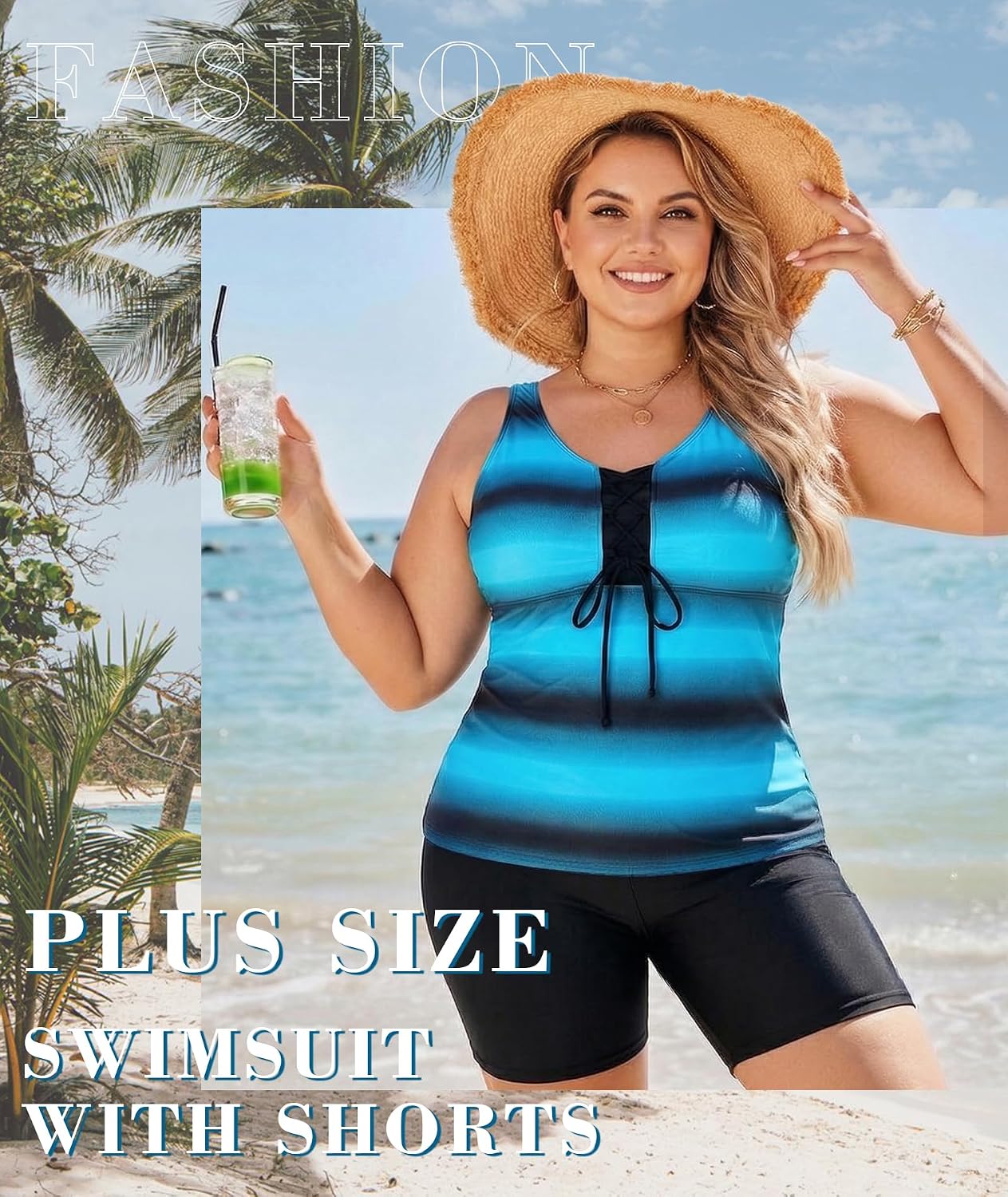 Thumbnail 2 de LALAGEN Women’s 2026 Plus Size Tankini Rash Guard Capris Two-Piece Swimsuit (S–5X)