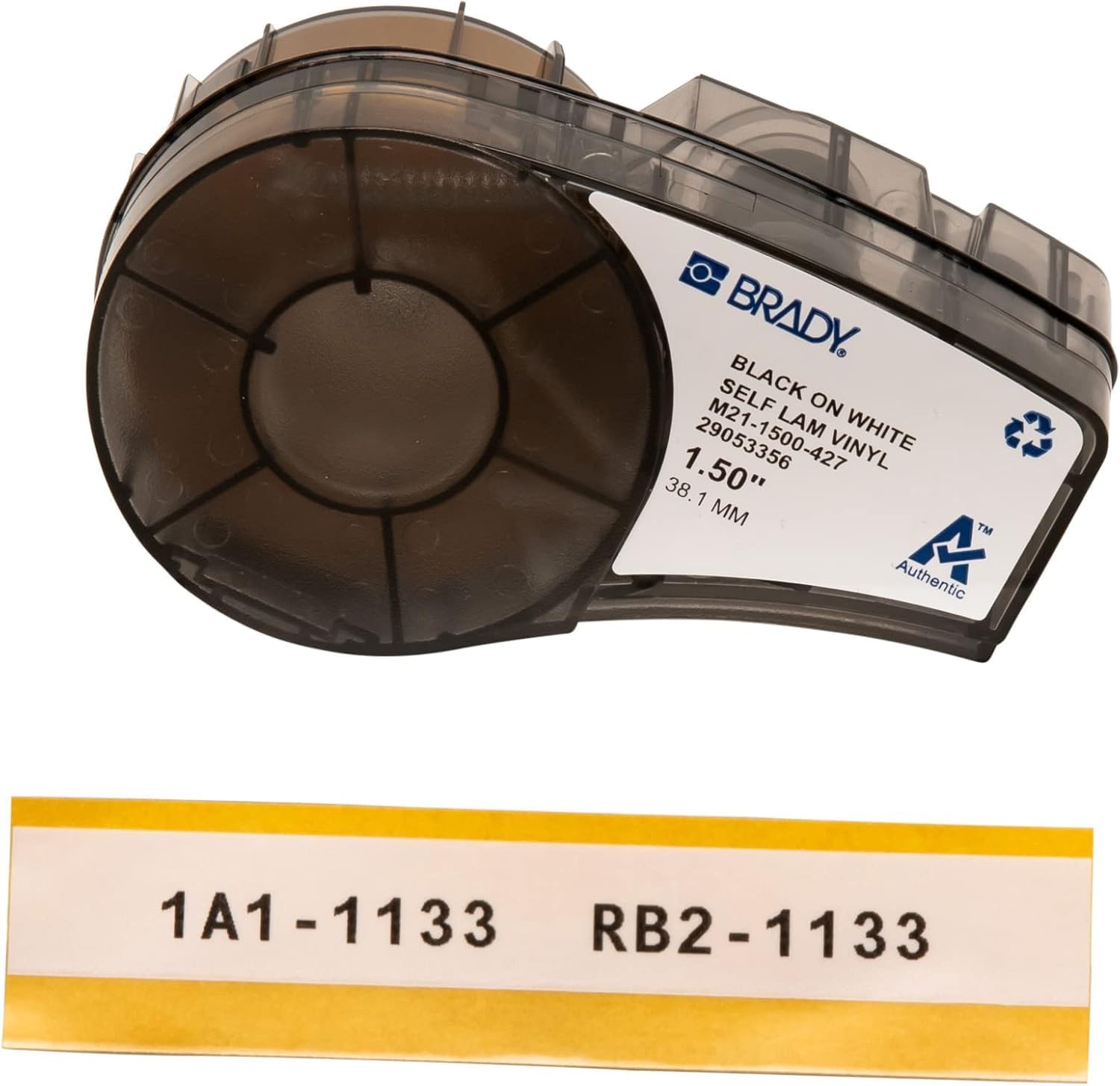 Thumbnail 2 de Brady M21-1500-427 Vinyl selbstlaminierend, Schwarz auf Weiß/Transparent (38,1 mm x 4,26 m)
