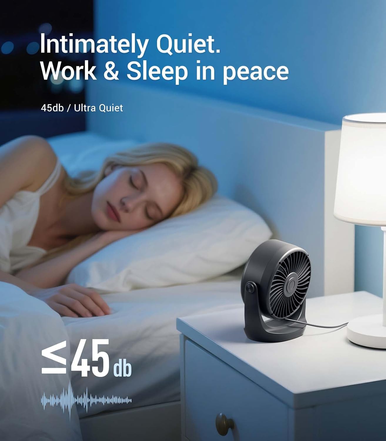Detalle de Diveblues USB Desk Turbo Fan (TurboBreeze) – Ultra-Quiet, 5-Speed Portable Desk Fan with 360° Rotation