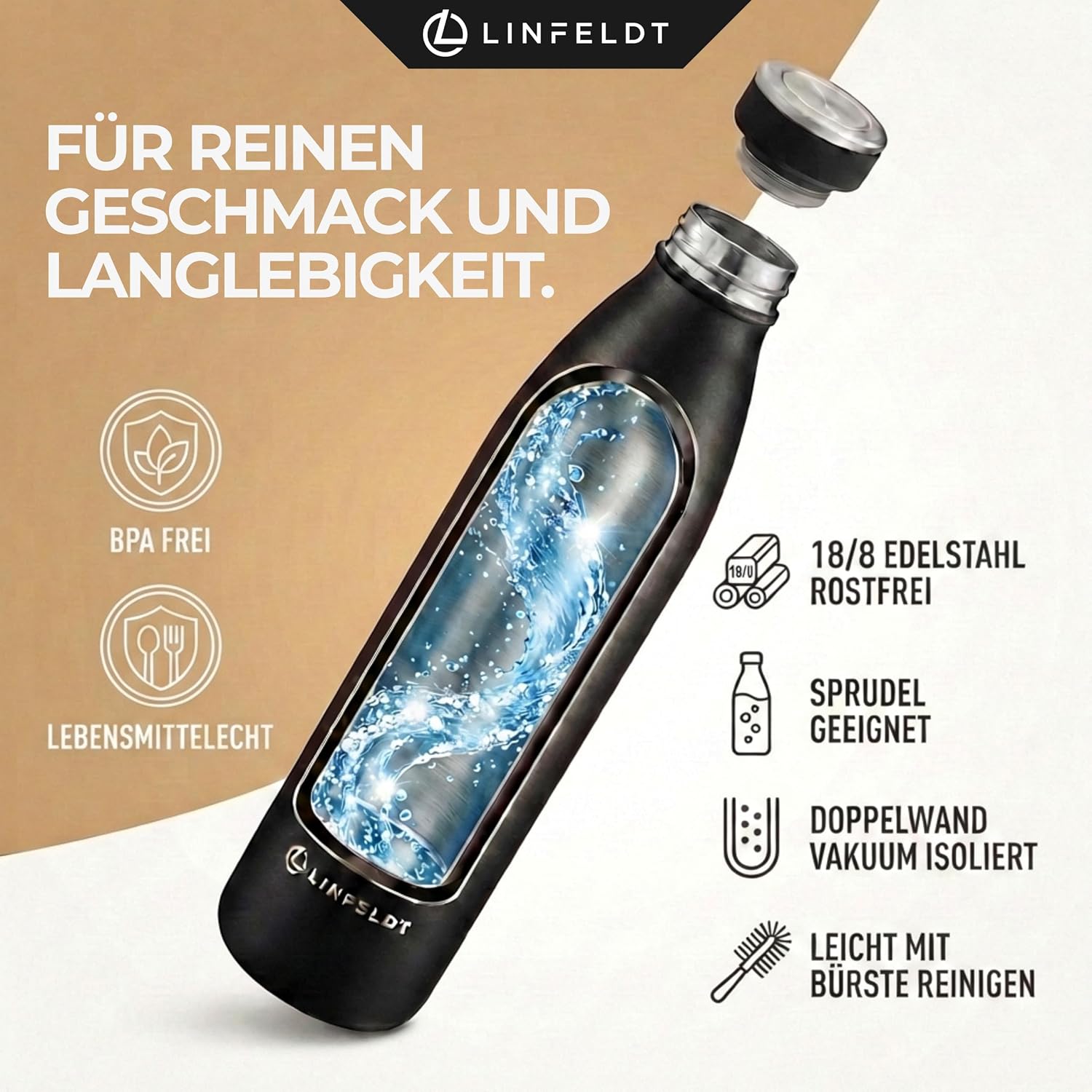 Detalle de LINFELDT 1L isolierte Trinkflasche Edelstahl
