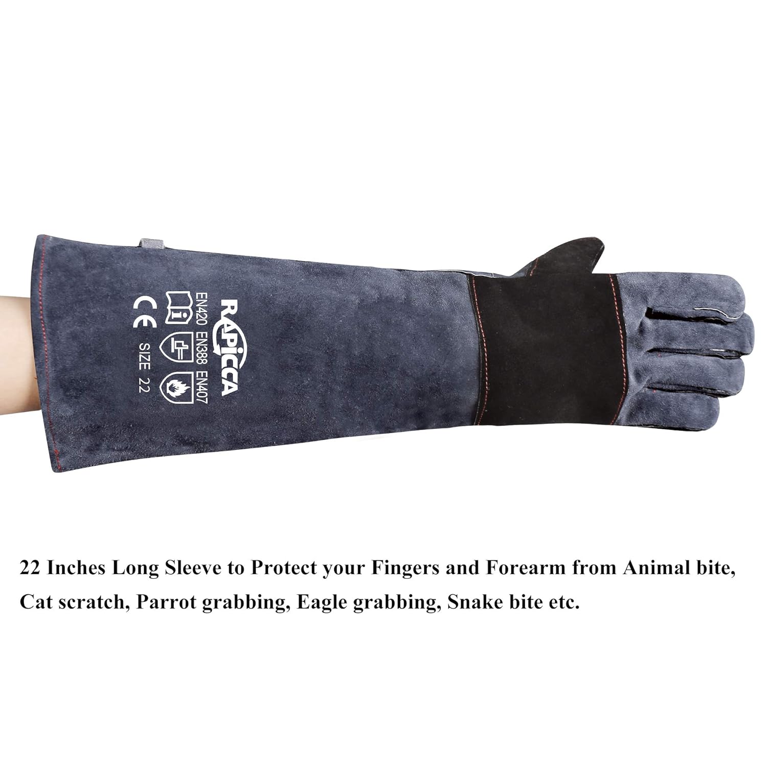 Thumbnail 6 de RAPICCA bite proof animal handling gloves (22in/56cm) with reinforced leather padding