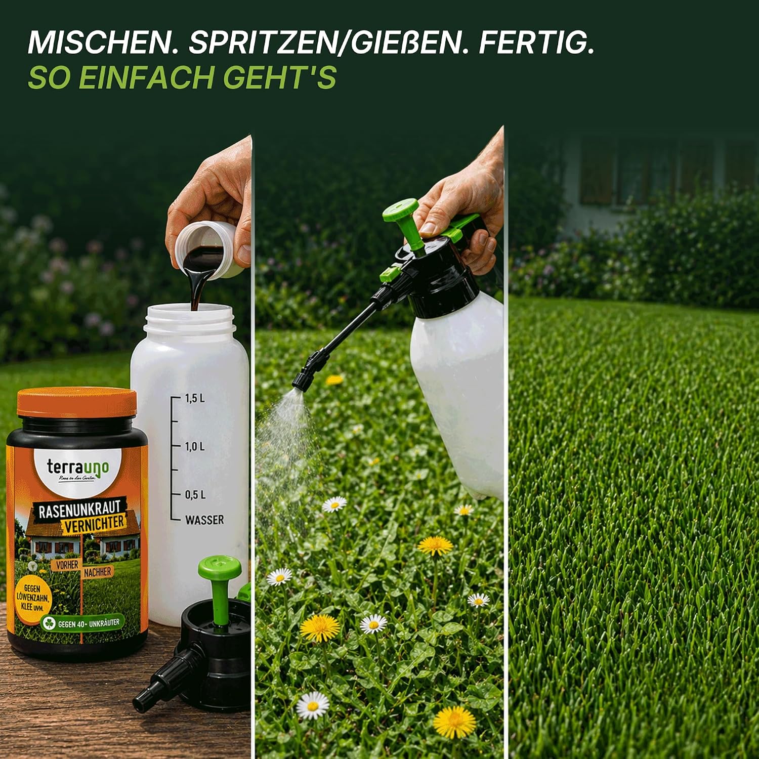 Detalle 2 de TerraUno Unkrautvernichter Rasen 500 ml – Extra stark, wurzeltief gegen 40+ Unkräuter