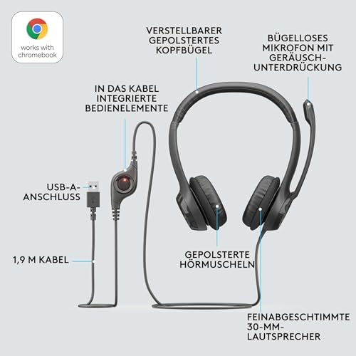 Thumbnail 6 de Logitech H390 Kopfhörer mit Mikrofon – USB-Headset für klare Gespräche und hohen Tragekomfort