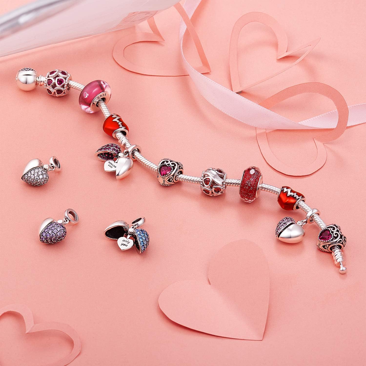 Thumbnail 4 de NINGAN Herz Charm-Anhänger 'I Love You' aus 925er Sterling Silber – Charm Bead für europäische Armbänder und Halsketten