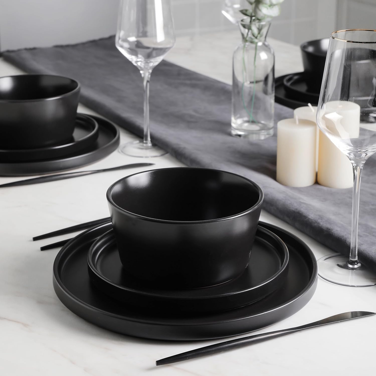 Thumbnail 3 de Stone Lain Celina 32-Piece Stoneware Dinnerware Set (Matte Black) — Service for 8