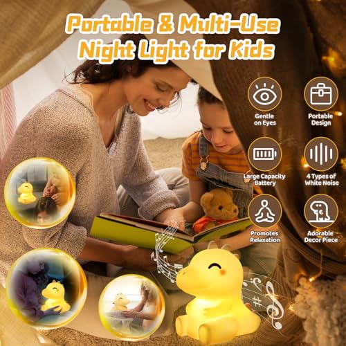 Thumbnail 6 de Mewaii Luce Notturna Dino: lampada notturna in silicone per bambini con suoni rilassanti e luminosità regolabile