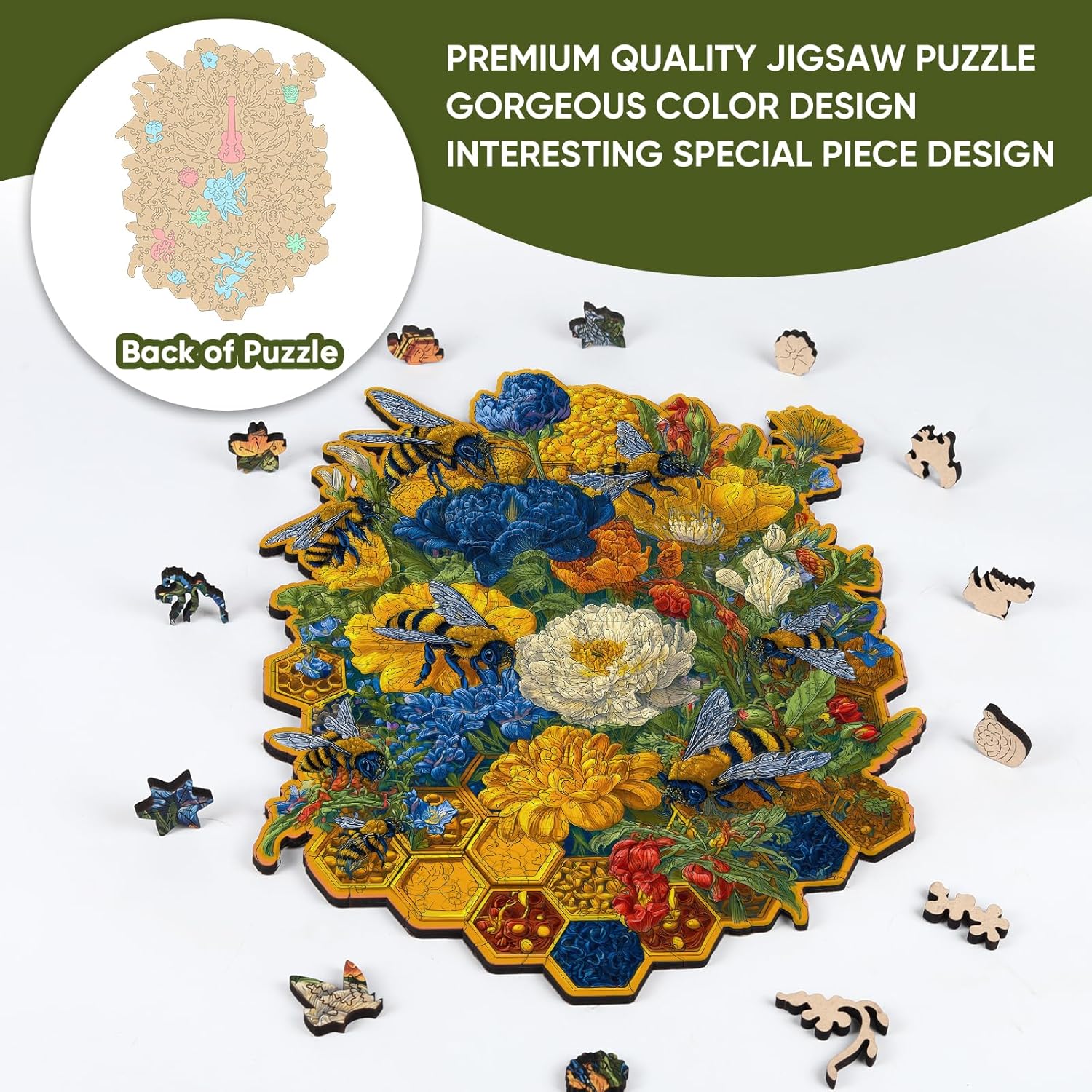 Thumbnail 5 de Mys Aurora 500-Piece Wooden Jigsaw Puzzle for Adults (Flower & Bee) with Storage Box