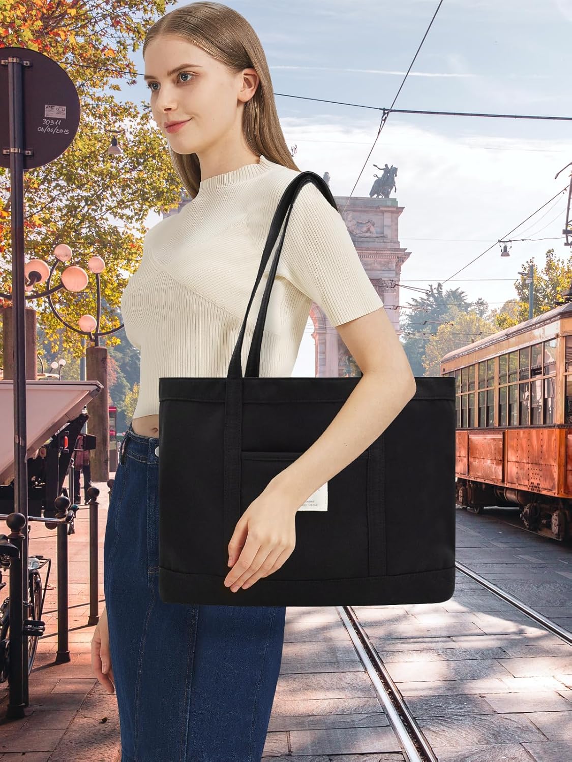 Thumbnail 1 de Damen Shopper aus Nylon mit Reißverschluss – Damen Handtasche/Umhängetasche mit Vordertasche
