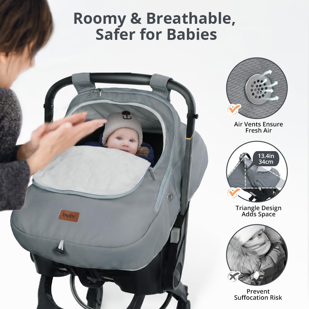 Thumbnail 1 de Bioby BG-CSC-12 Winter Baby Car Seat Cover with Fleece Lining, Gray