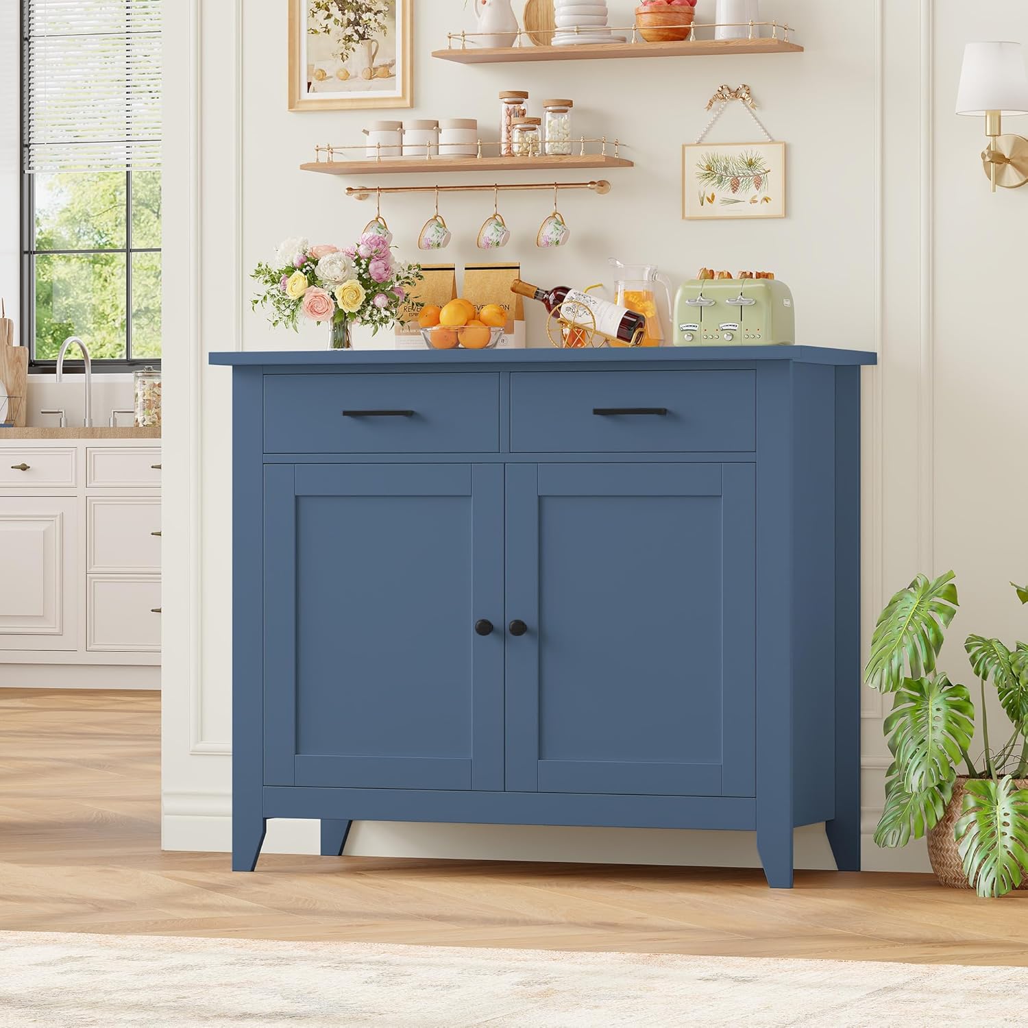 Thumbnail 1 de HOCSOK credenza armadio da cucina con 2 cassetti e ripiani regolabili, blu 82x40x91 cm