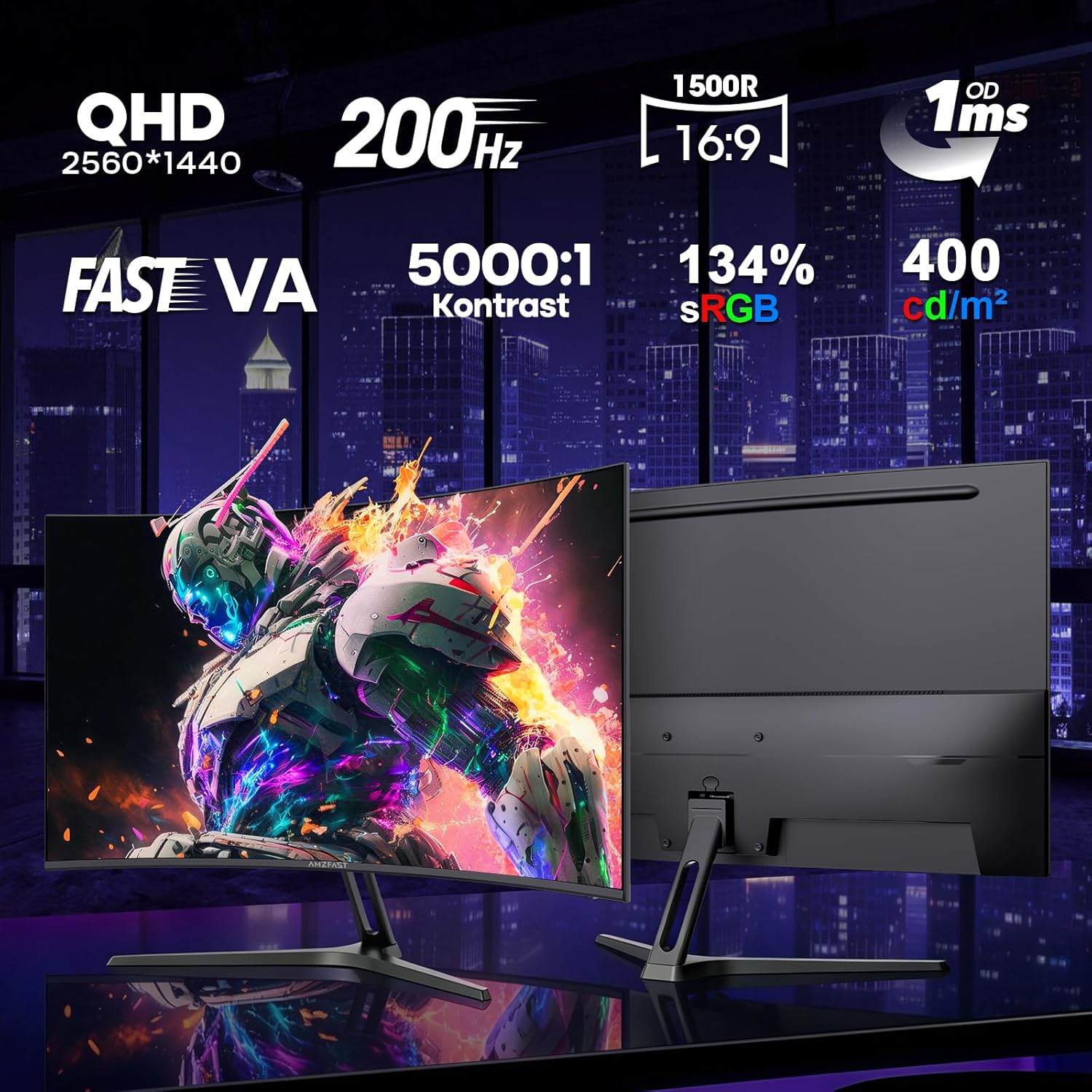 Detalle 2 de Amzfast AMZG27C1Q 27 Zoll Gaming Monitor