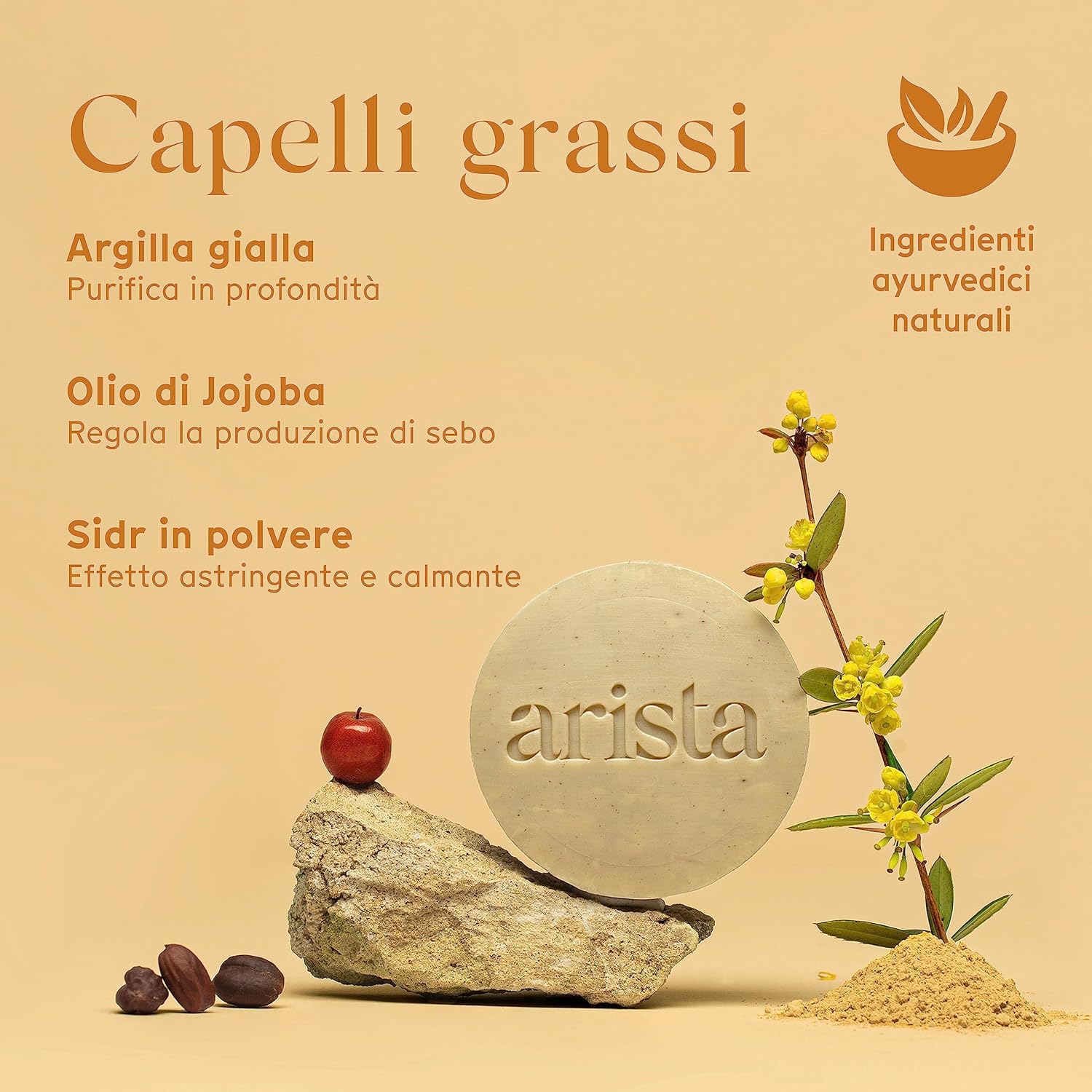Thumbnail 1 de Arista Ayurveda Shampoo Solido per Capelli Grassi con Frutto di Sidr, Jojoba e Argilla Gialla (80 g)