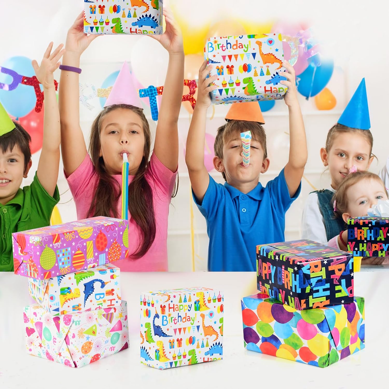 Thumbnail 6 de CHEPULA Geschenkpapier Geburtstag Kinder (5 Rollen) 43 × 300 cm – recycelbares Kinder-Geschenkpapier für Jungen
