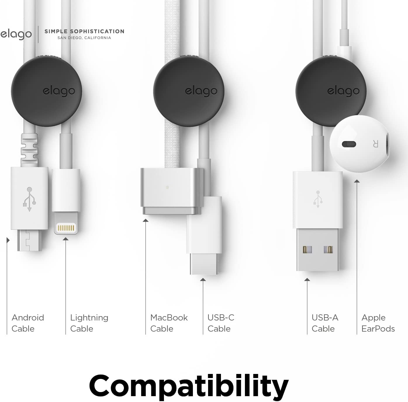 Thumbnail 2 de elago Bottoni per gestione cavi con doppia fessura (7 pezzi) - TPU flessibile, colore nero